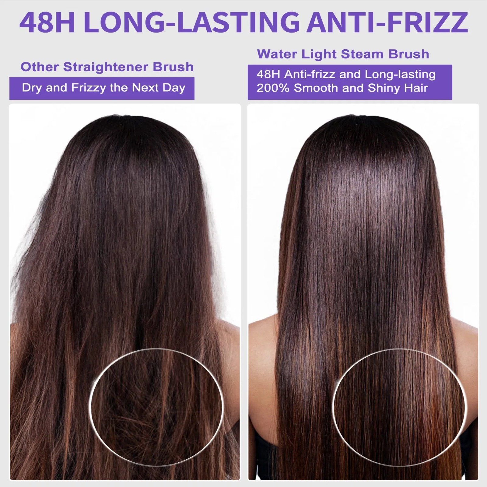 Ionic Steam Hair Straightener Brush Anti-Frizz Ceramic Fast Heating