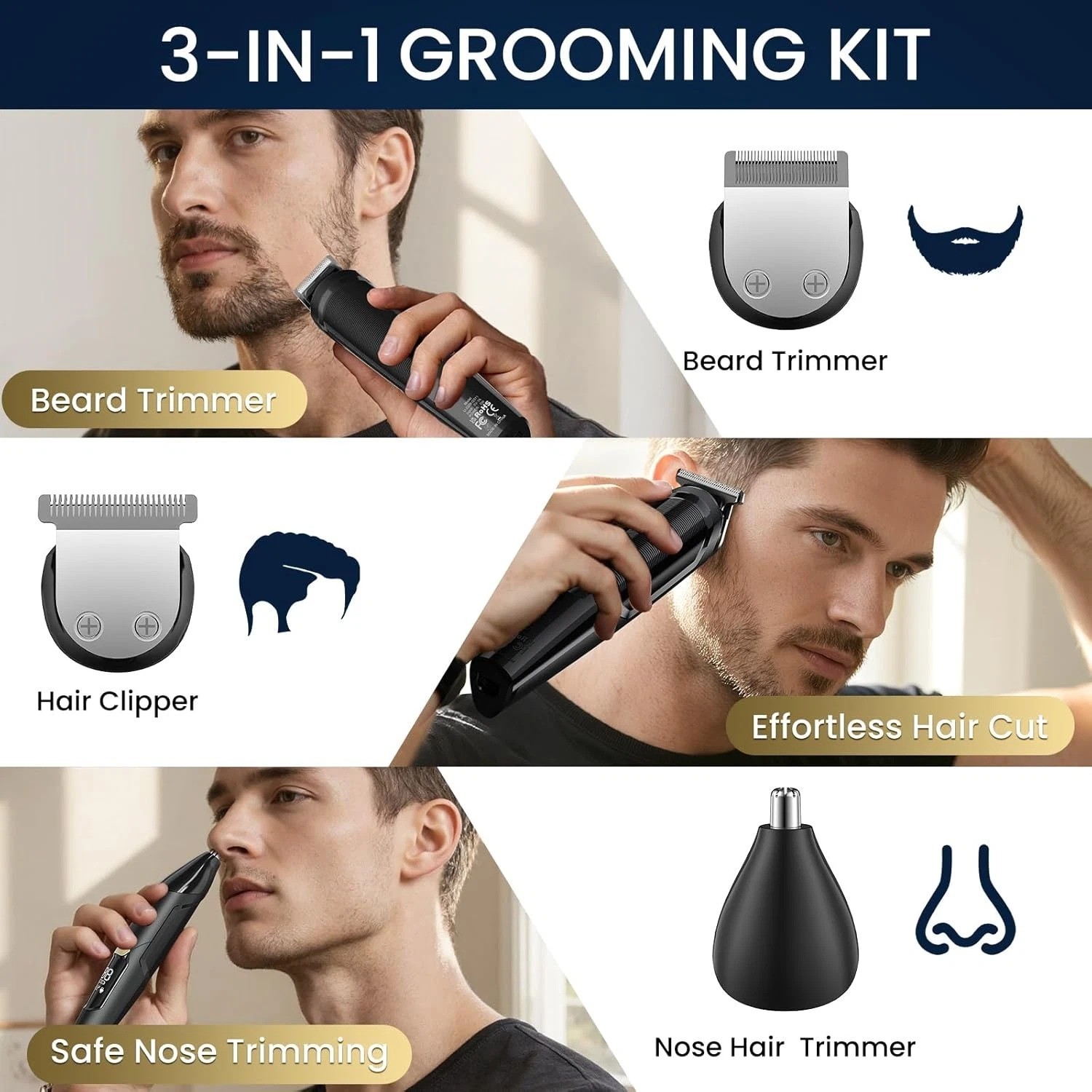Ufree 3-In-1 Beard Trimmer for Men, IPX6 Waterproof Electric Razor Shaver, Hair