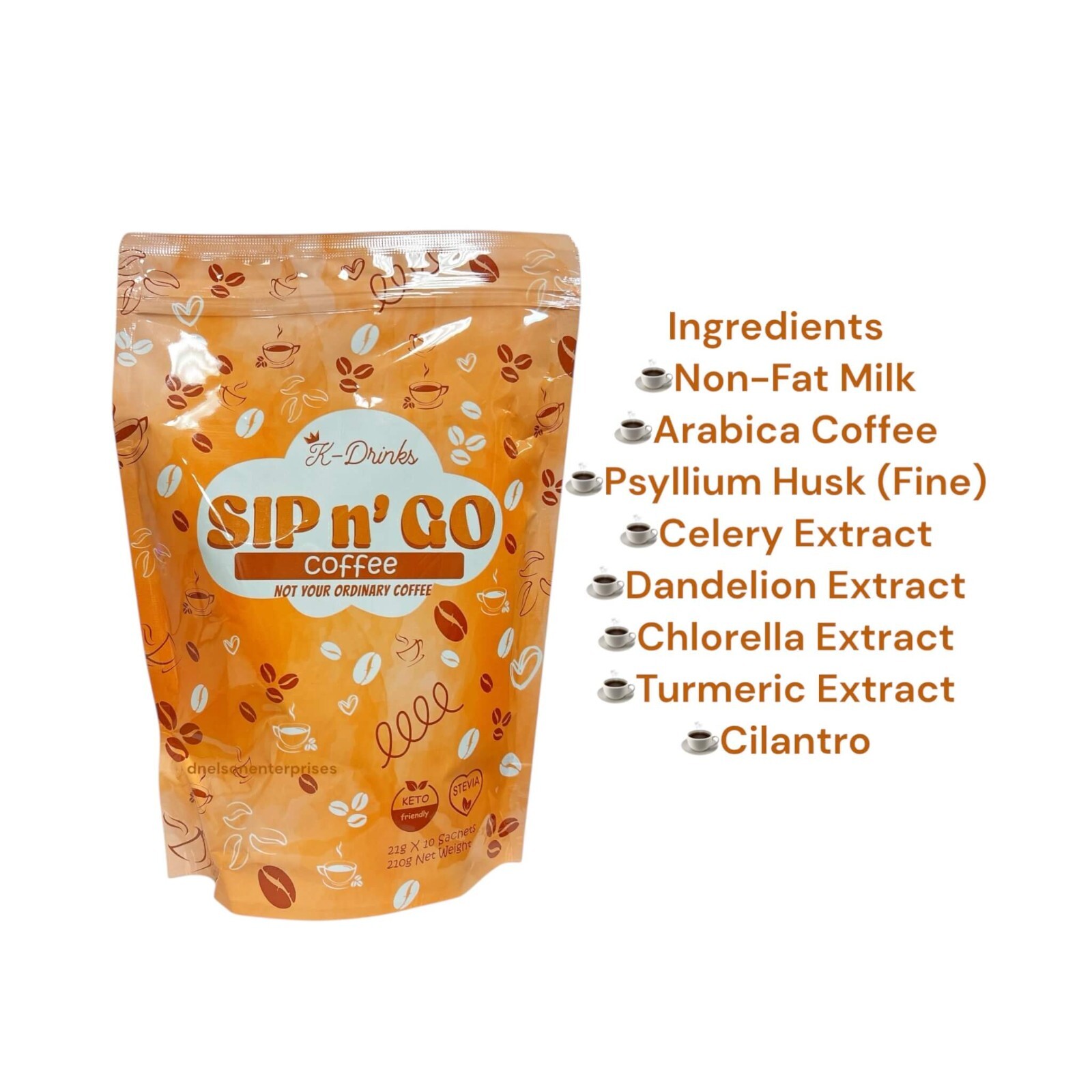 K-Drinks Sip N’ GO Coffee Keto Instant Mix w/ Stevia 22g x 10 Sachets