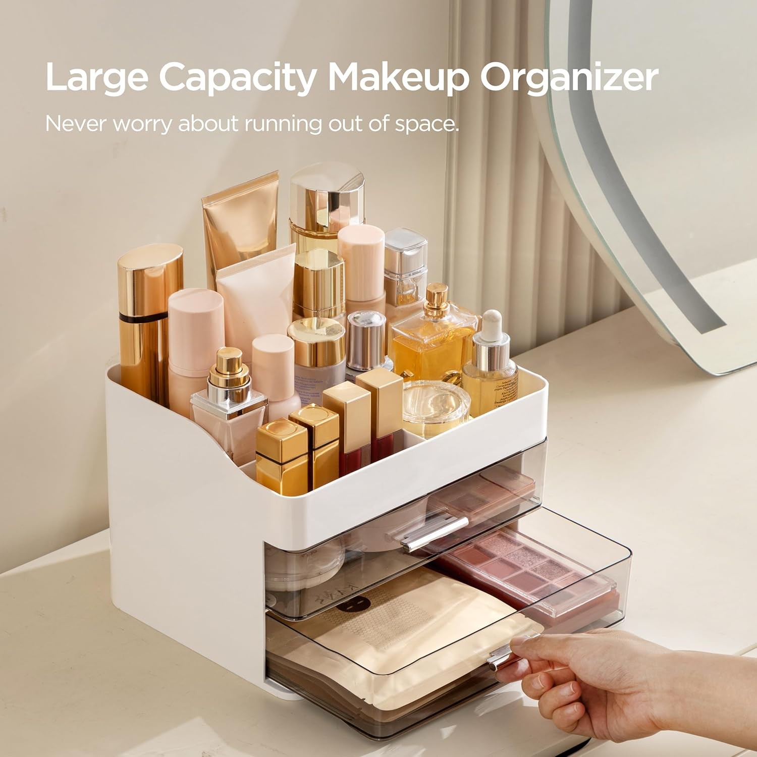 Makeup Organizer with 2 Drawers, Large Capacity for Vanity Dresser Countertop US