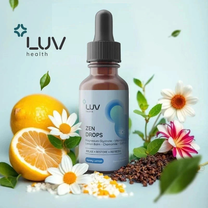 LUV Zen Drops Stress Support with Magnesium Glycinate and Lemon BalM 5 PACK.