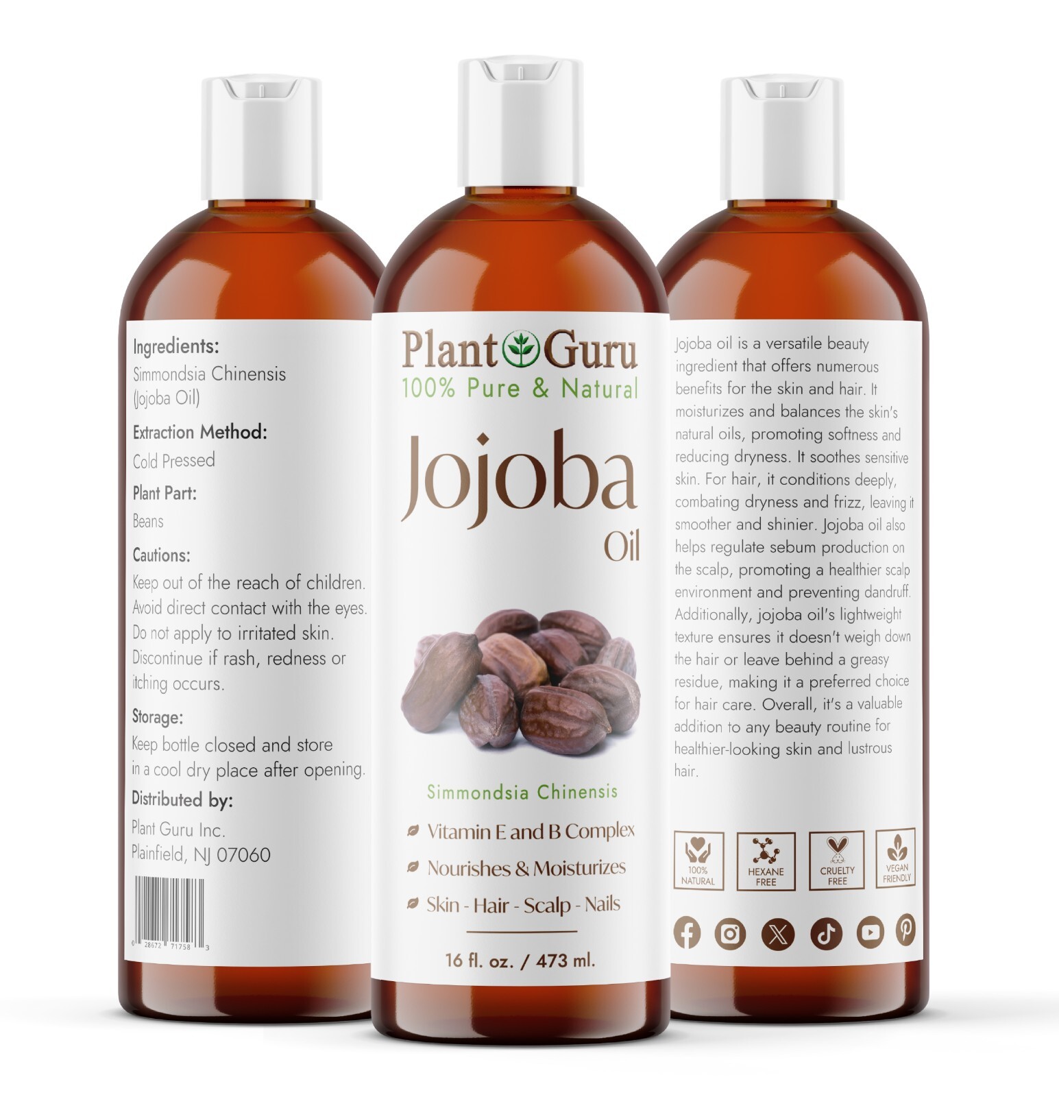 Golden Jojoba Oil Cold Pressed 100% Pure Natural For Skin Face Hair Massage