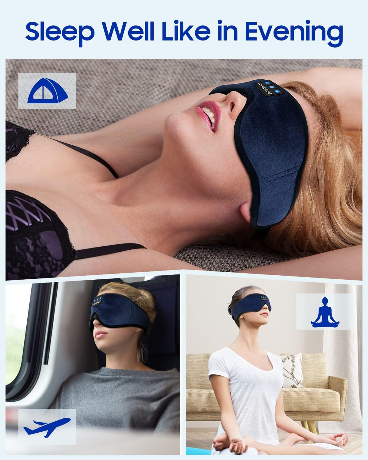 Sleeping Headphones Eye Mask, Sleep Mask with Bluetooth Headphones 3D Eye Mask W