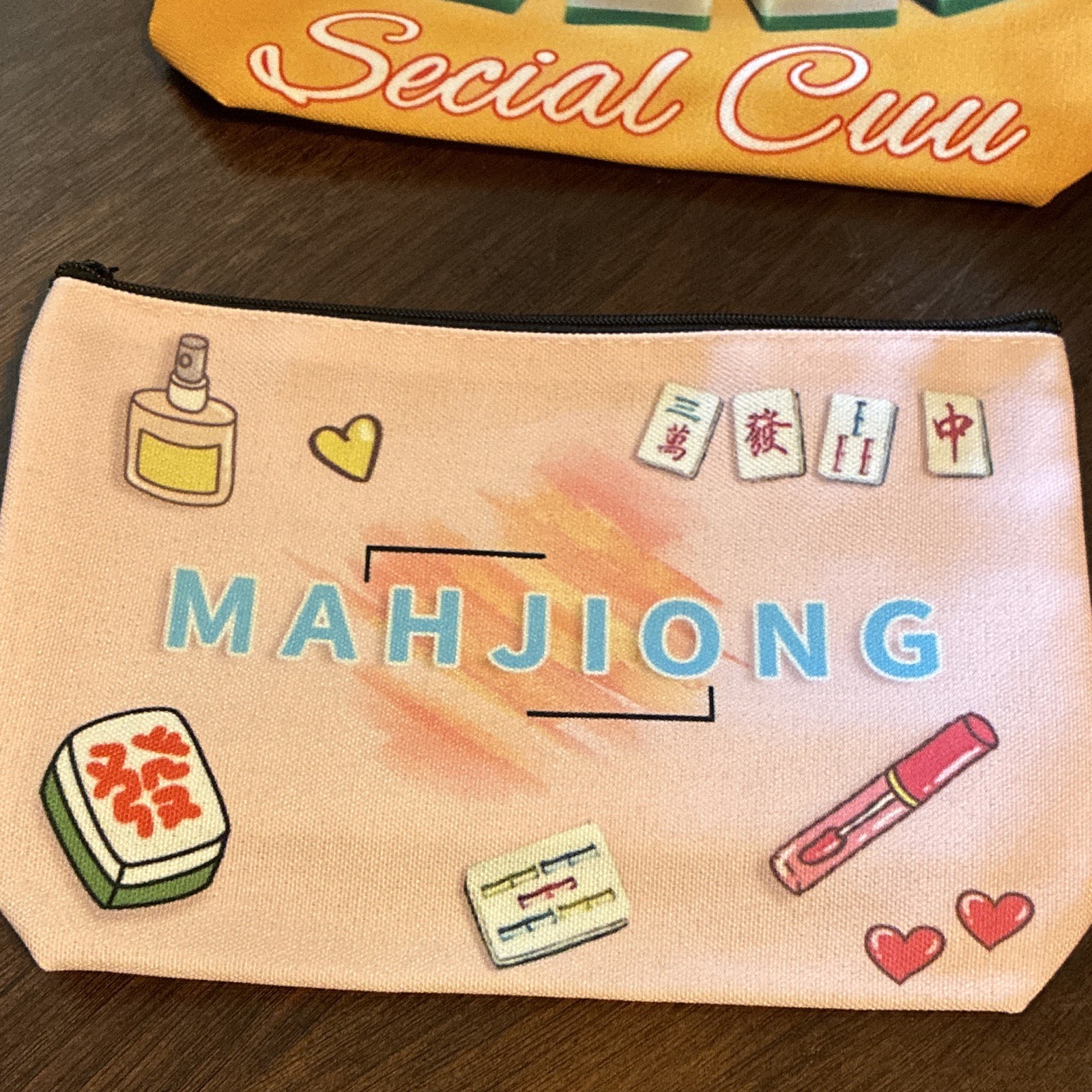 Mahjong Theme Multicolor Makeup Bag Zipper Pouches Lot of 6, Zipper Closure