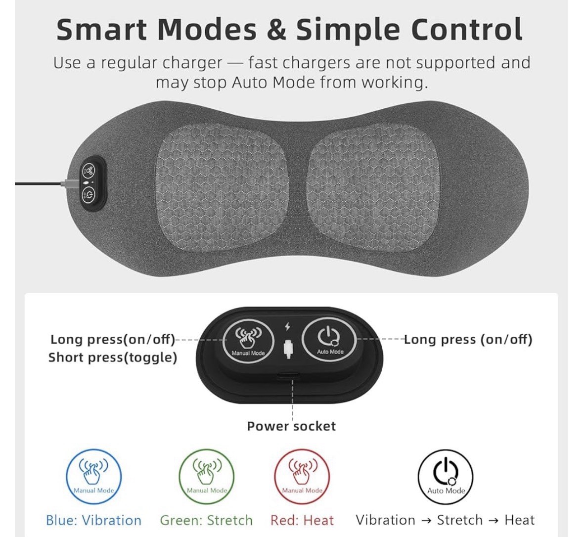 3-in-1 Back Massager with Heat & Vibration- Smooth Spine Triple Fusion Lumbar
