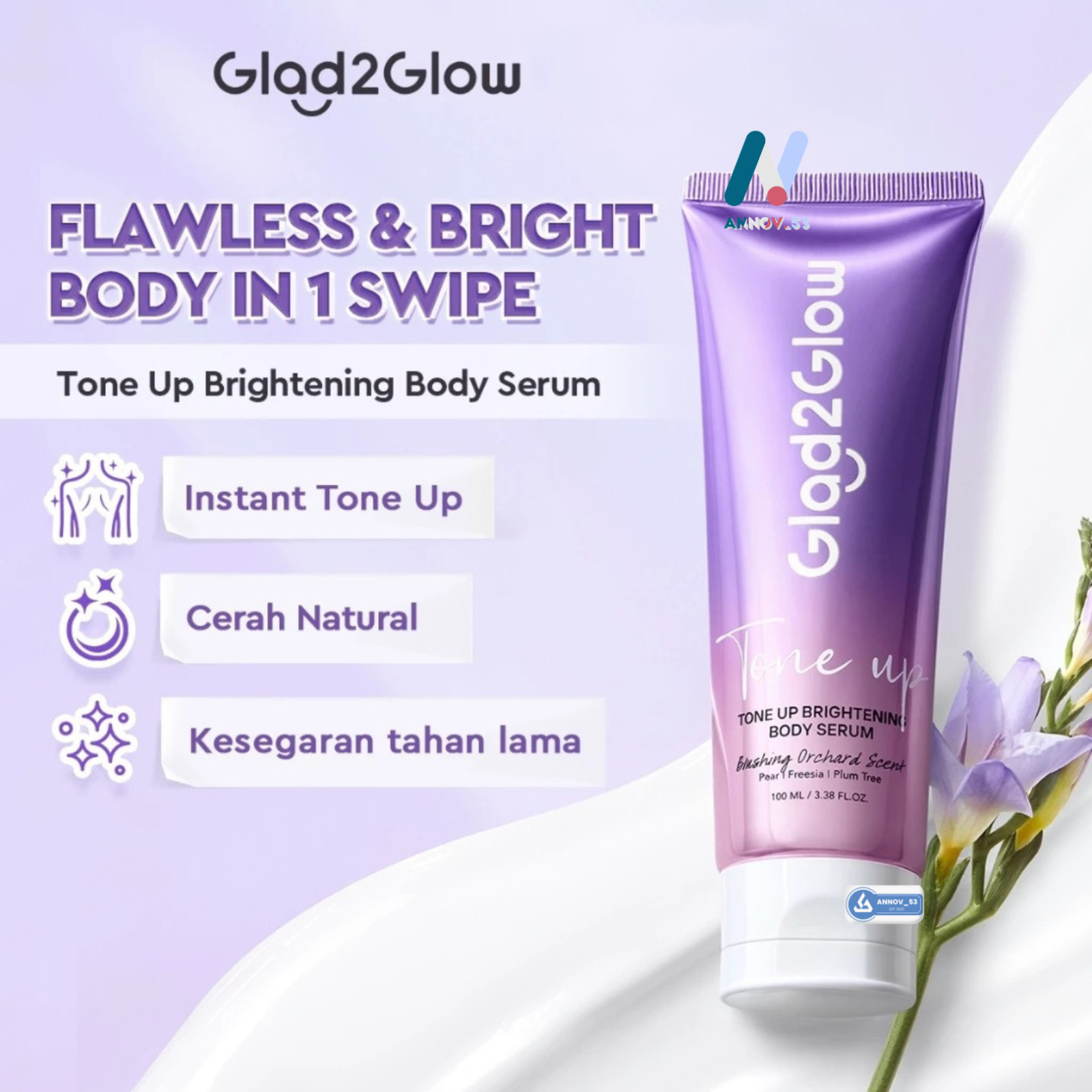 GLAD2GLOW Natural Tone Up Body Serum Moist Smooth Dark Spots Waterproof 100ml