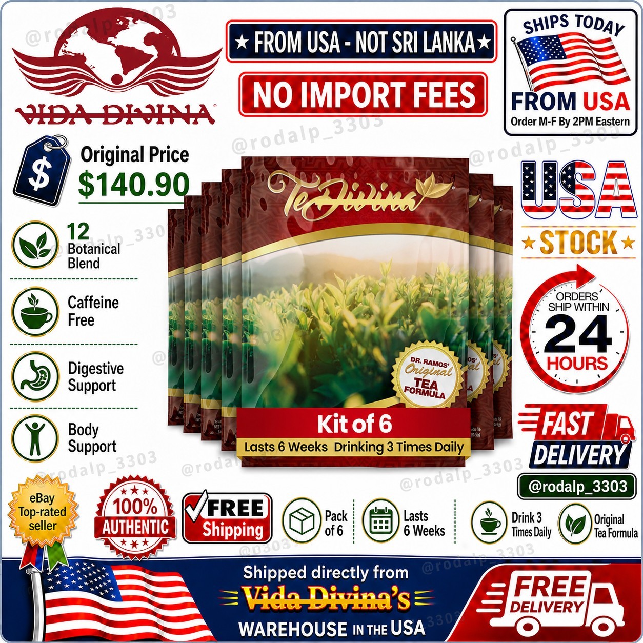 6 Pack TeDivina Herbal Tea Original 12 Herb Caffeine Free 0.3oz – Wellness Drink