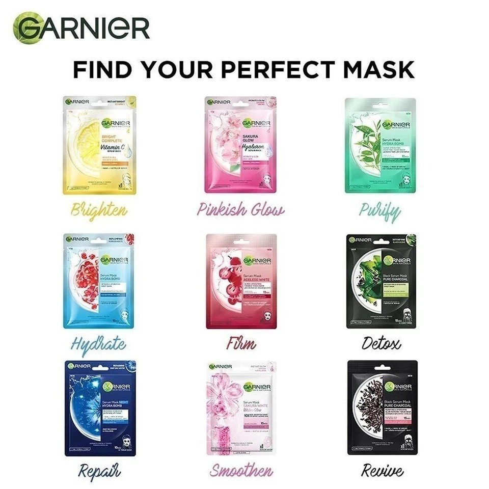 Garnier Skin Naturals, Sakura White, Face Serum Sheet Mask (Pink), 28g