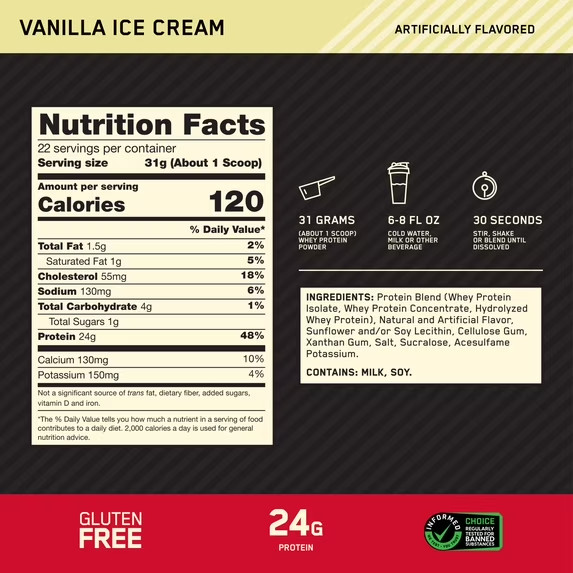 Optimum Nutrition Gold Standard Whey Vanilla Protein Powder 22 Servings