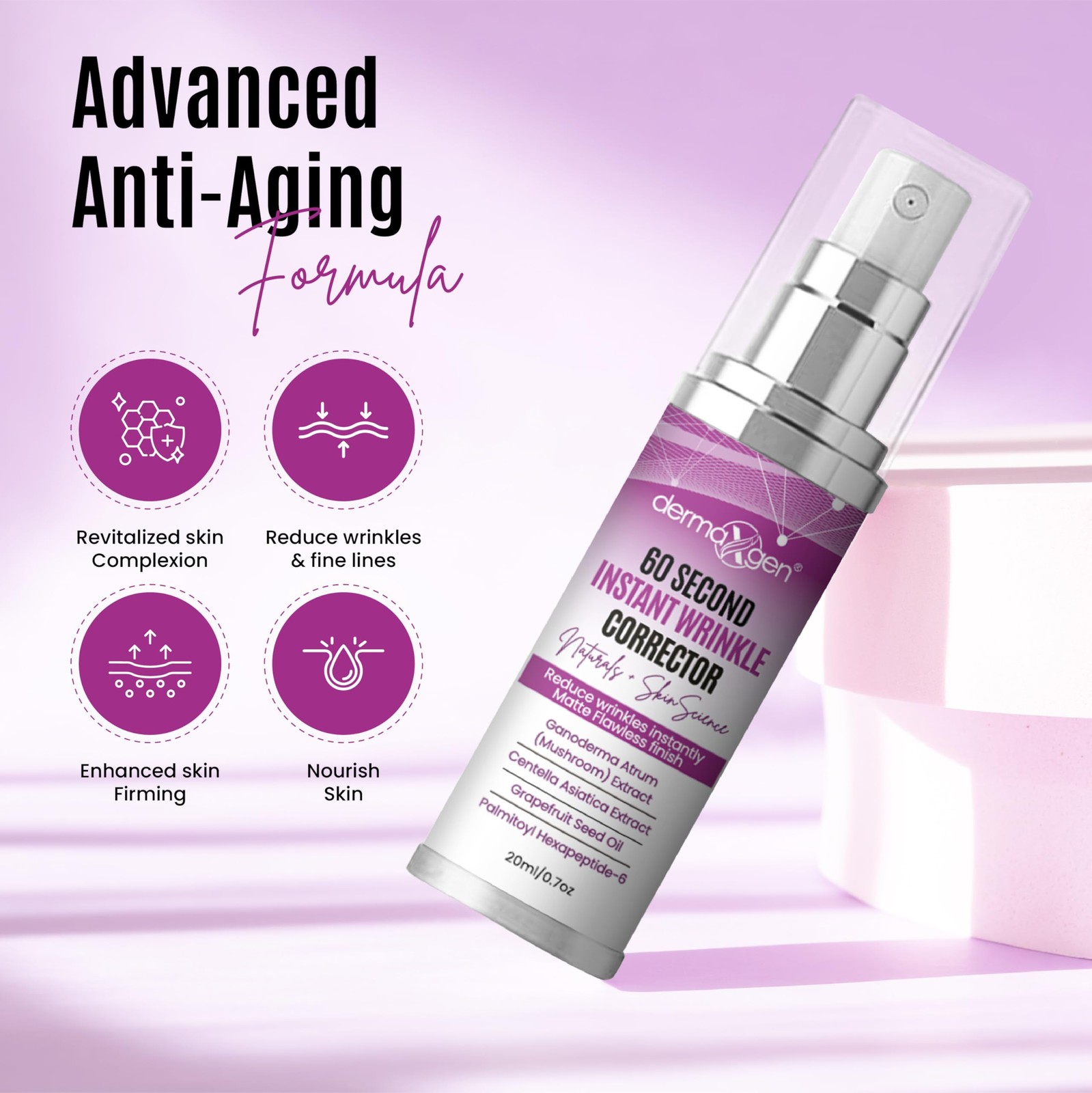 DERMAXGEN 60 Second Instant Wrinkle Corrector Pure 0.7 Fl Oz (Pack of 1)
