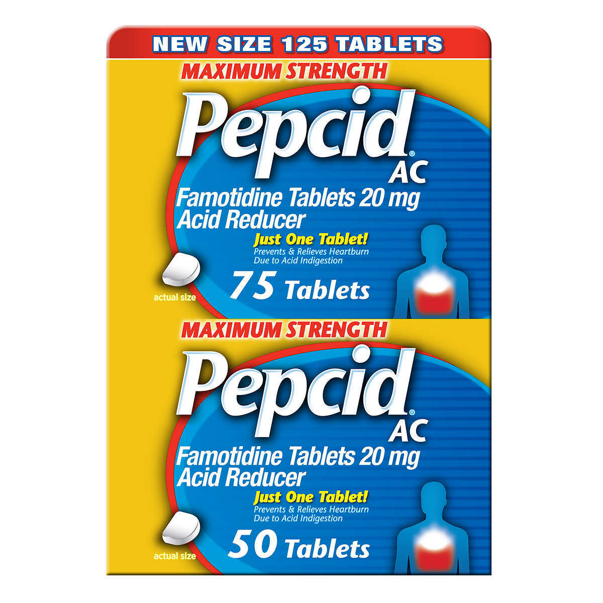 2 pack Pepcid AC Maximum Strength 20 mg 50 + 75 = 125 tablets Exp 06/28