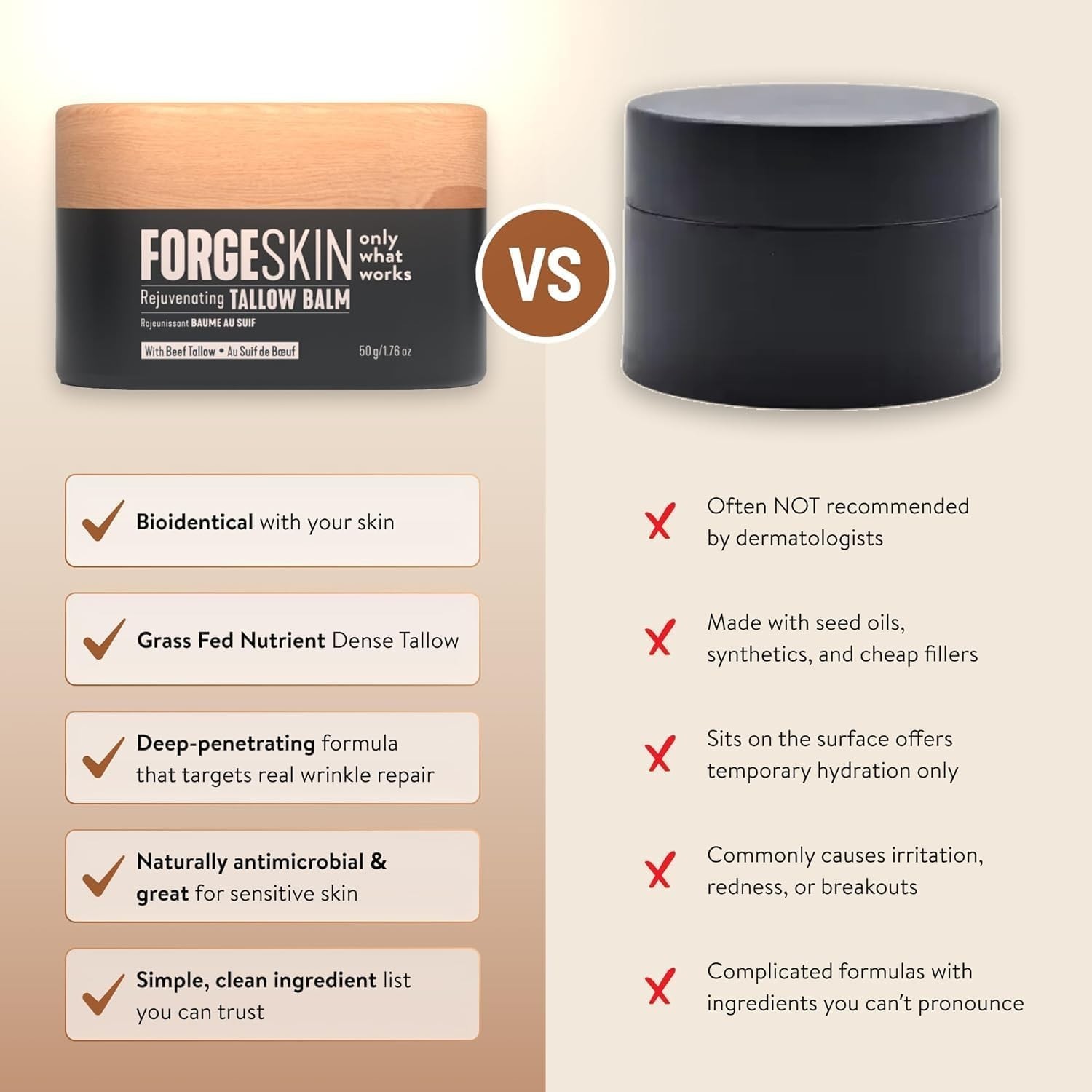FORGE SKIN® Beef Tallow Balm for Men, Anti-Aging Face Moisturizer, 1.7 Oz
