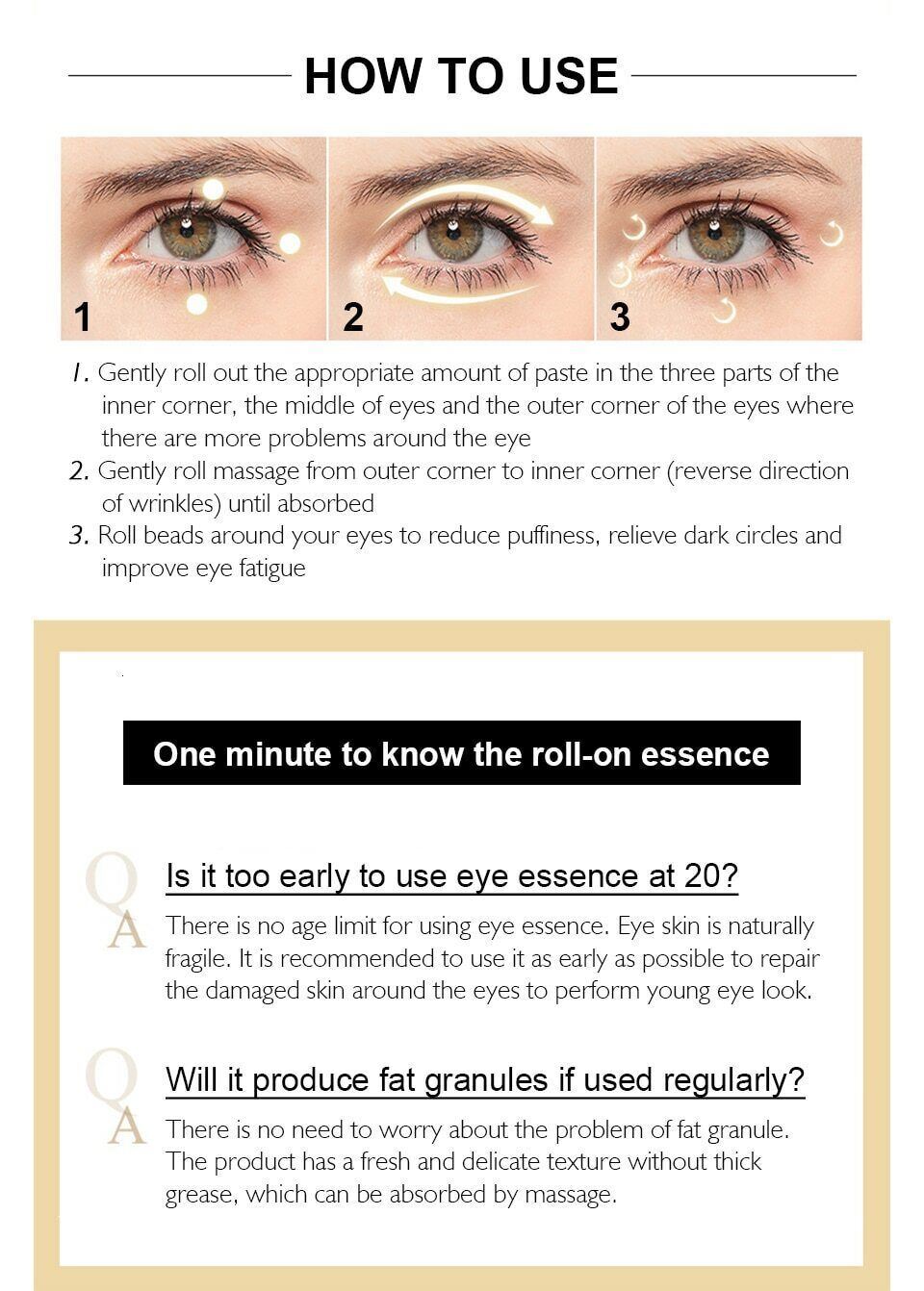24K Gold Roll-on Puffy Eye Cream Dark Circles Puffiness Anti-Aging Fine Line