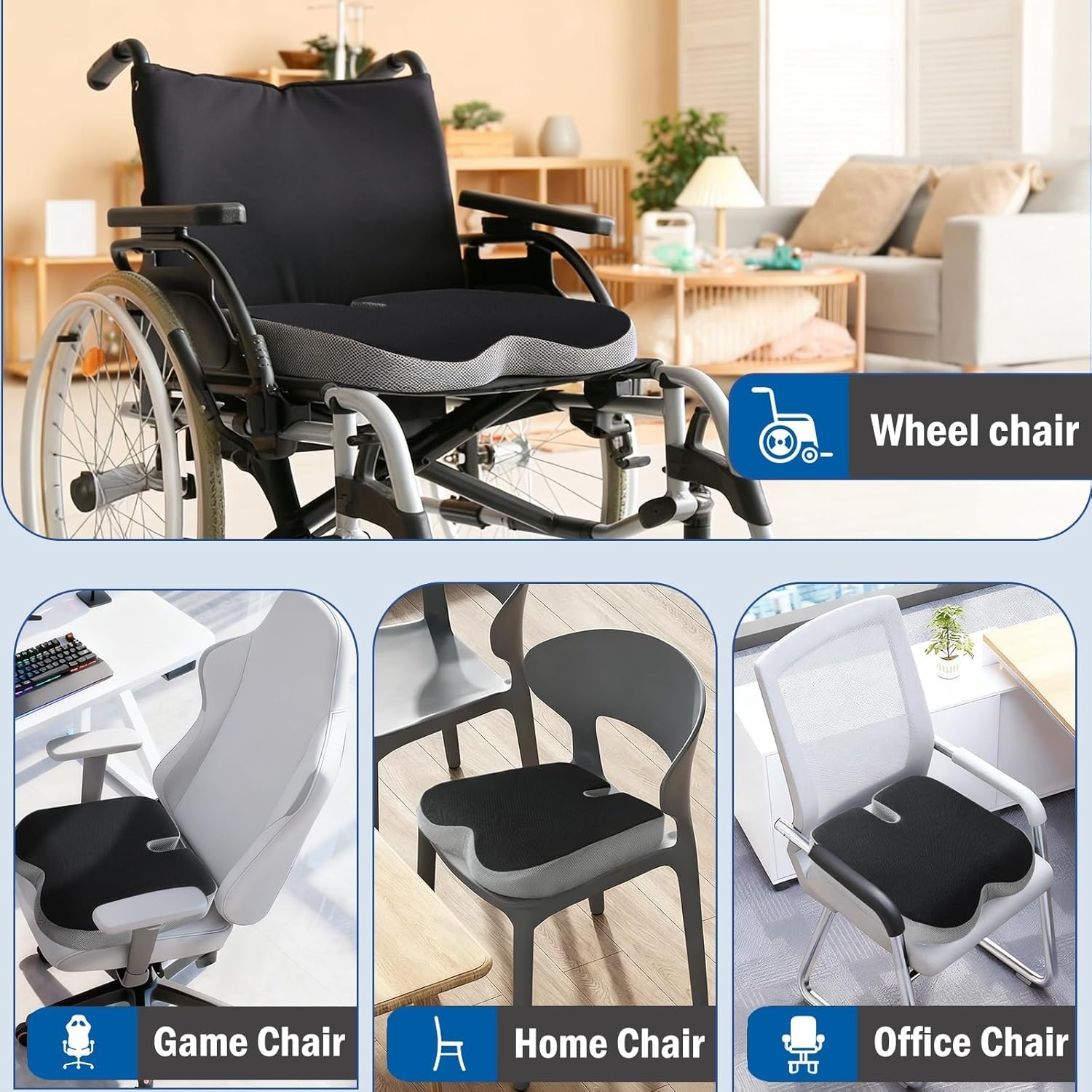 Wheelchair Cushion Foam Coccyx Heavy Duty Seat Office Bench Car Tailbone Pain 3″