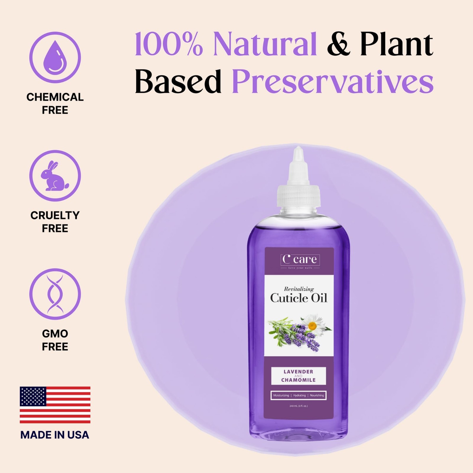 Lavender Chamomile Cuticle Oil – Moisturizes & Strengthens Nails – 8oz Repair