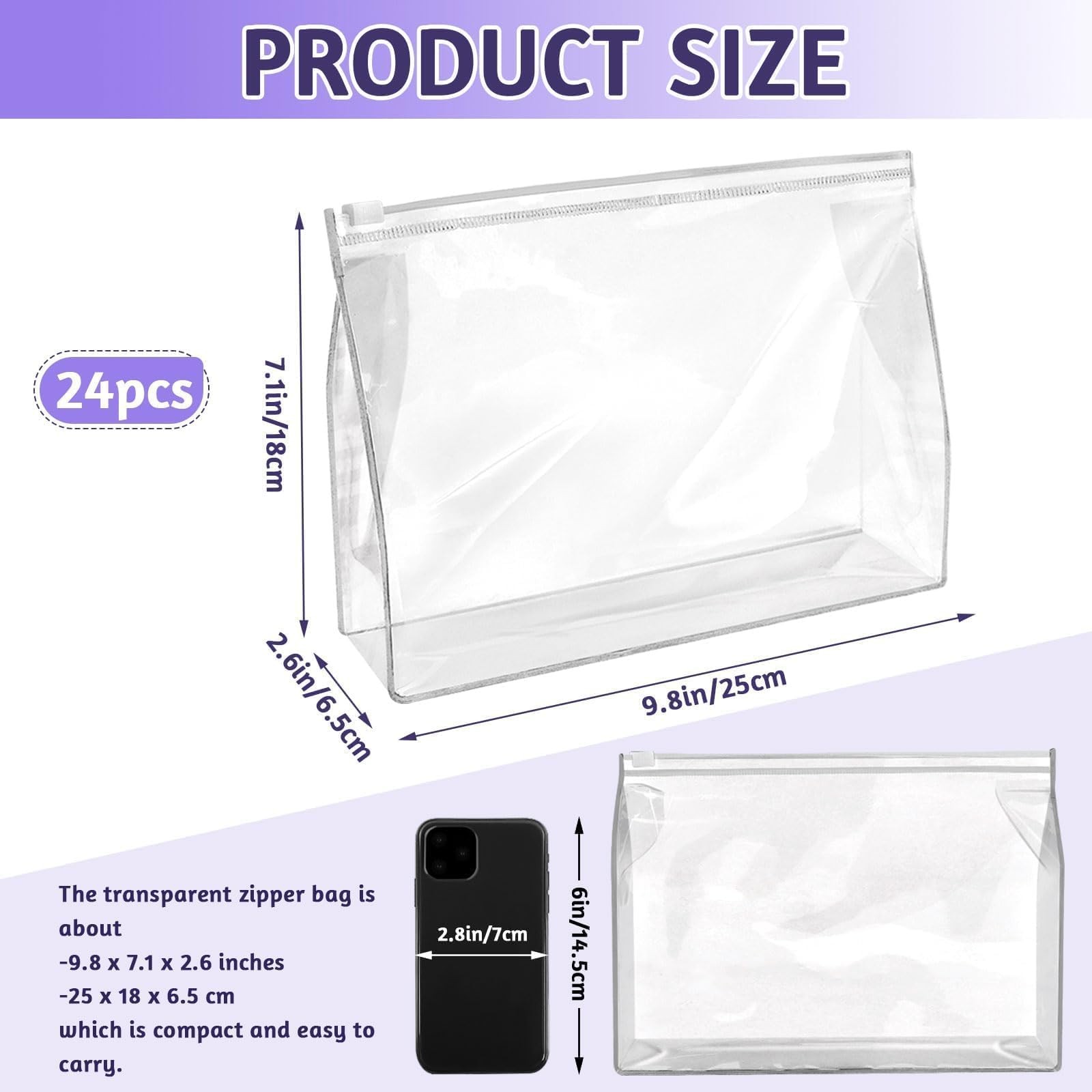 BadenBach 24 PCS Small Clear Makeup Bags, 9.8″ x x 7.1″x 2.6″, clear