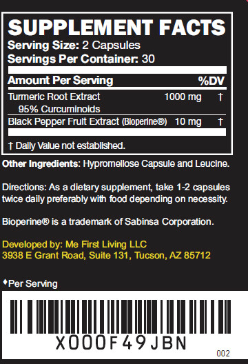 3 Bottles – Me First Living Turmeric Extract 95% Curcuminoids 1000mg + Bioperine