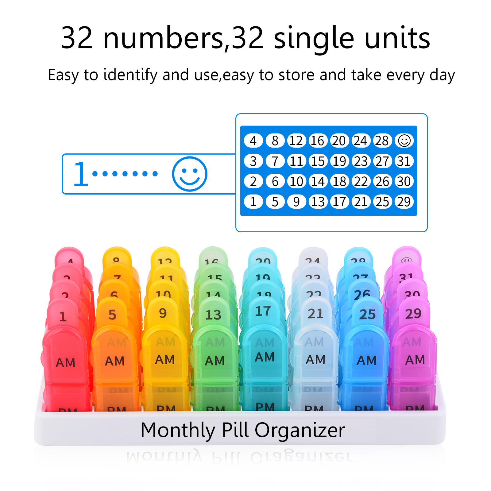 Monthly Pill Organizer Pill Case Pill Box Vitamin Container 2 Times a Day AM PM