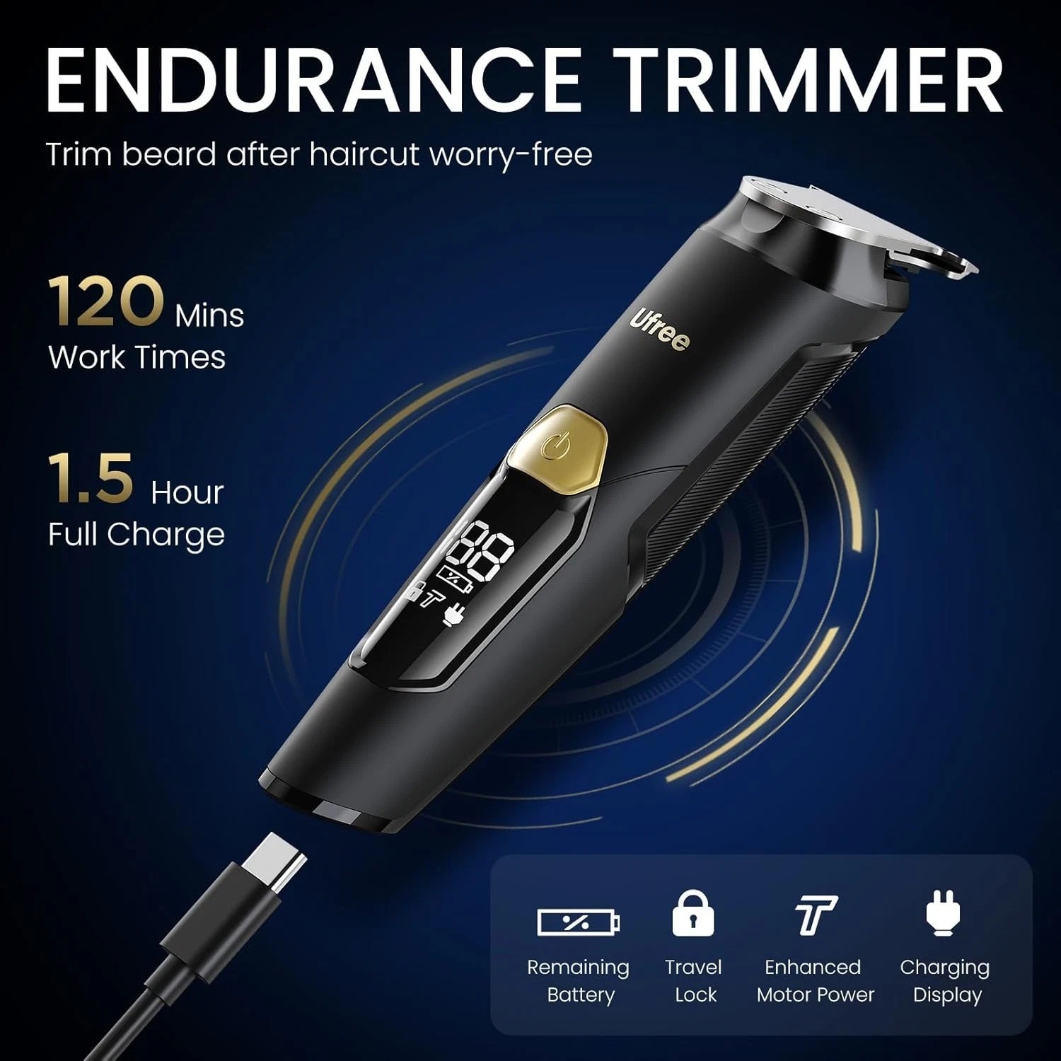 Ufree 3-In-1 Beard Trimmer for Men, IPX6 Waterproof Electric Razor Shaver, Hair