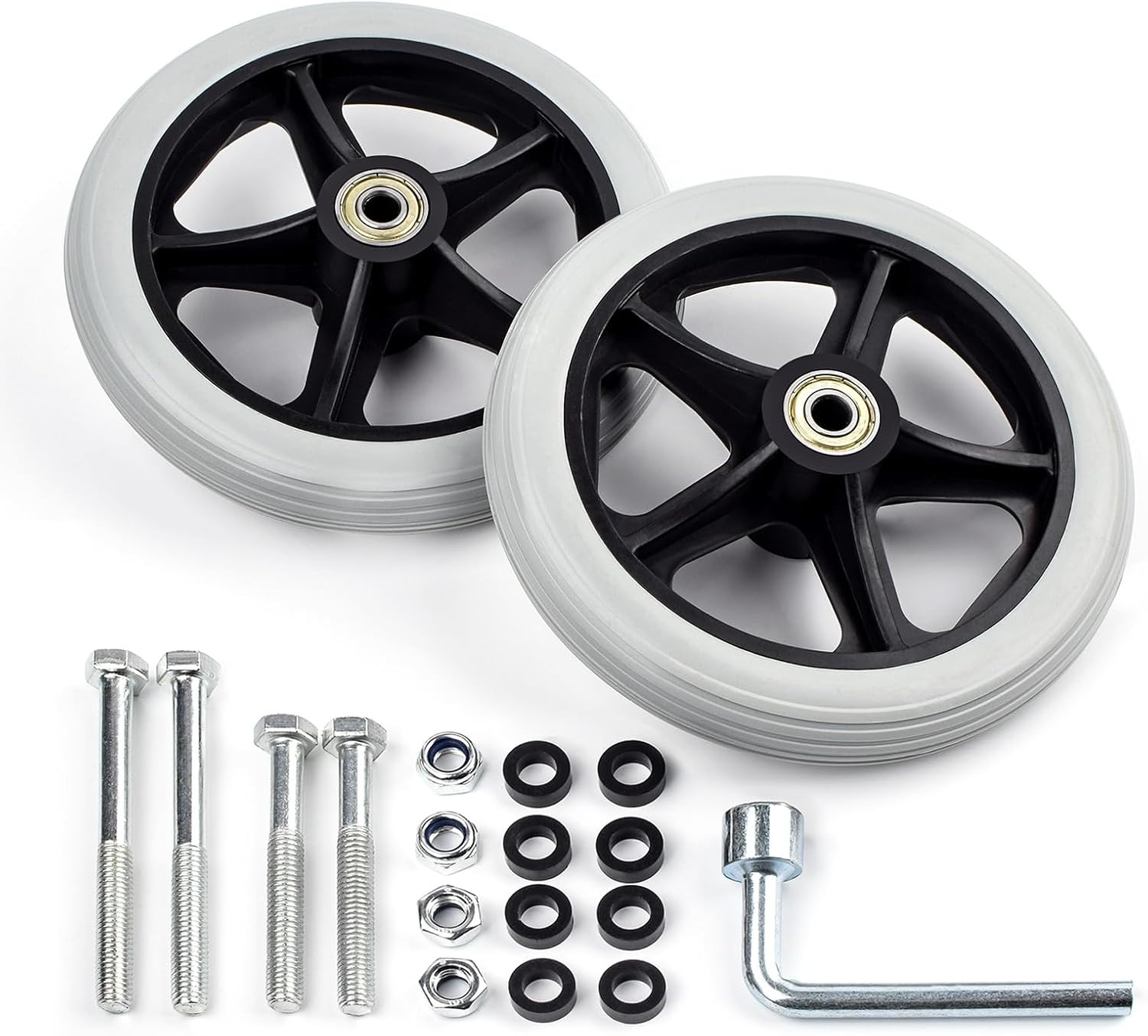 2Pcs 6 Inch Solid Wheelchair Replacement Wheels Rubber Material for Walkers, Rol