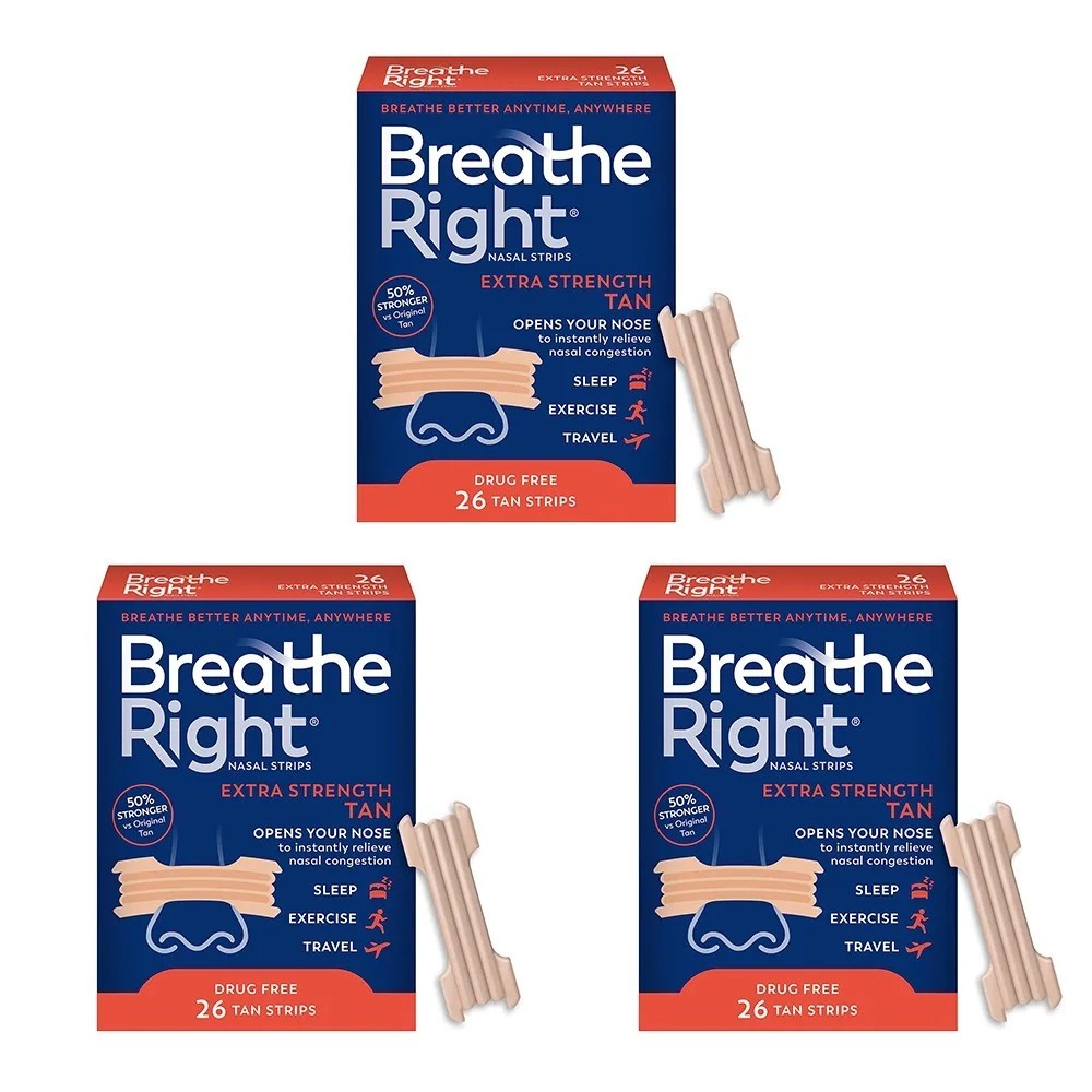 78 BREATHE RIGHT NASAL STRIPS, EXTRA STRENGTH TAN ( 3 x 26 CT Boxes ) EXP 2028