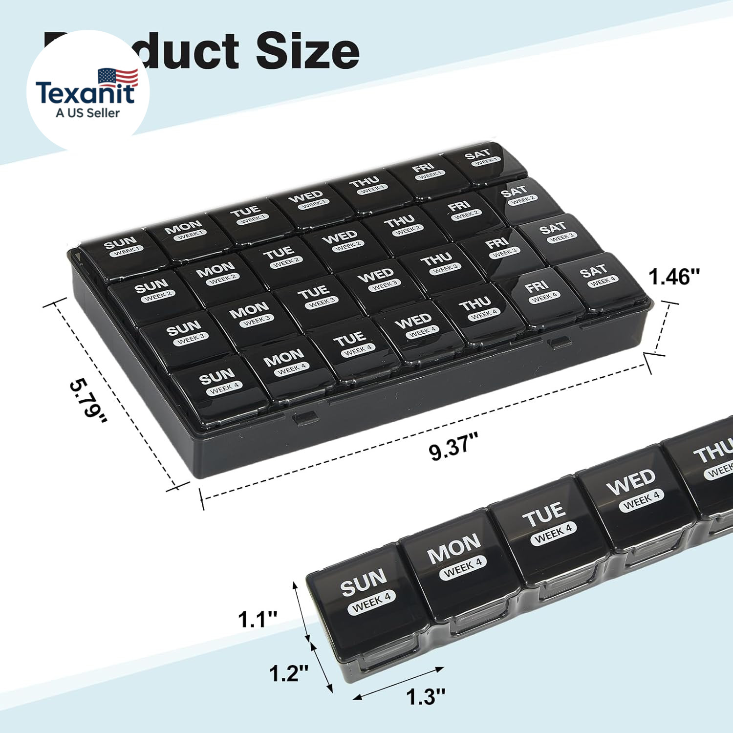 Monthly Pill Organizer 28 Day Large Pill Box 4 Times Daily Travel Black