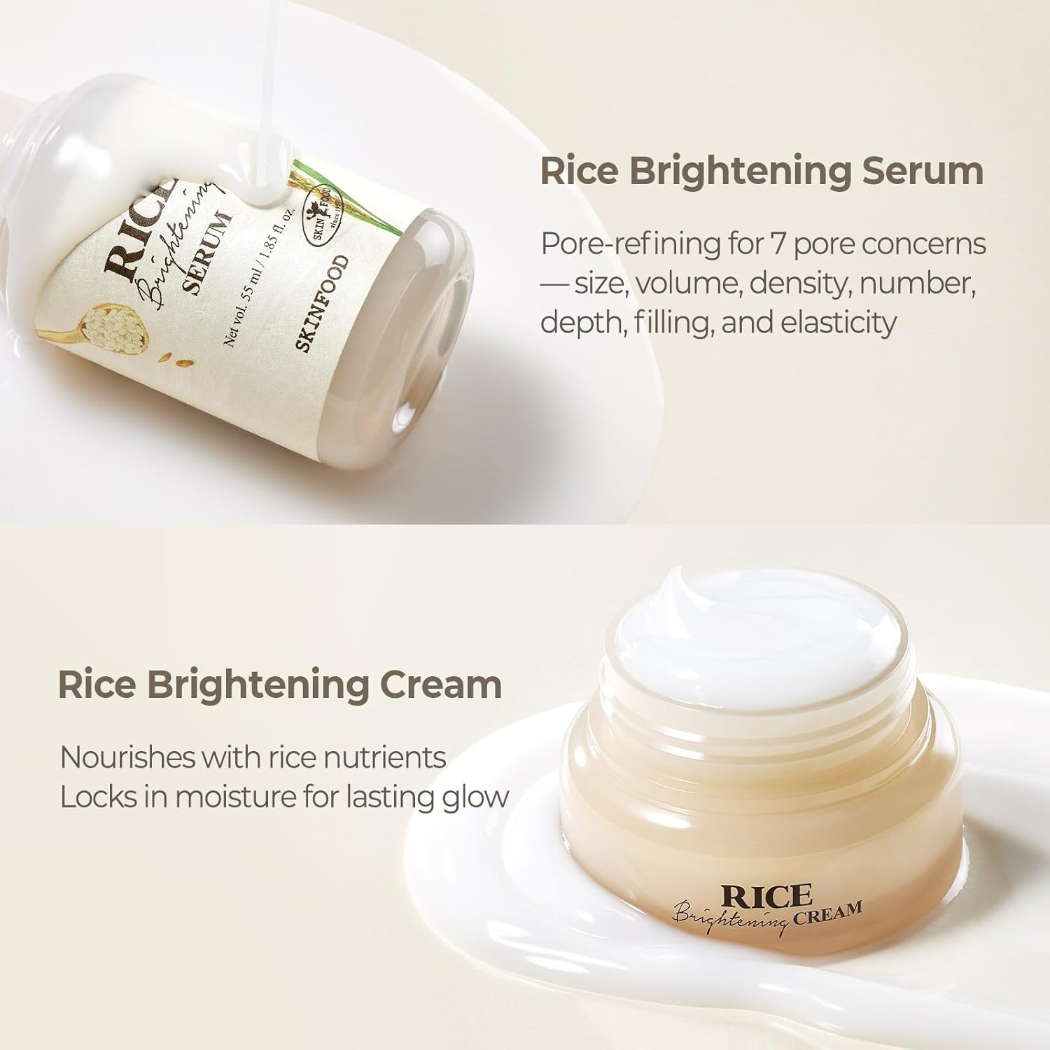 SKINFOOD Rice Starter Kit, Rice Toner, Rice Serum, Rice Moisturizer, and Rice Fa