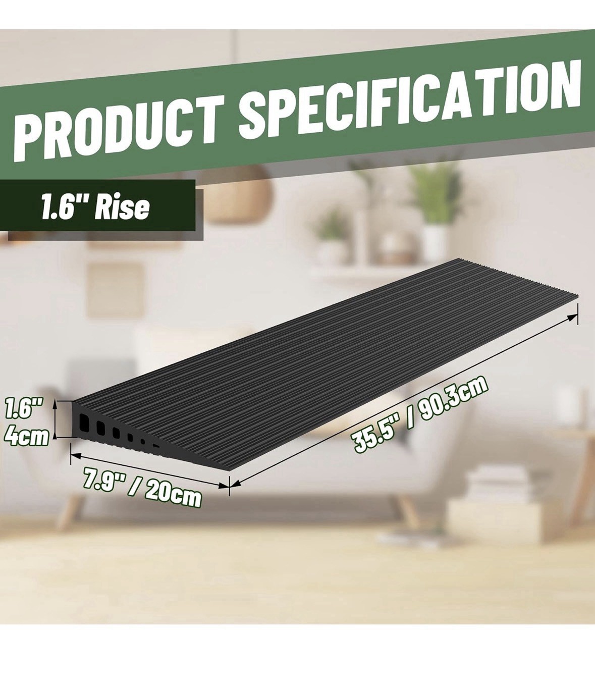 Nuvium 1.6 in Rise Rubber Threshold Ramp Anti-Slip Waterproof 2000 lb