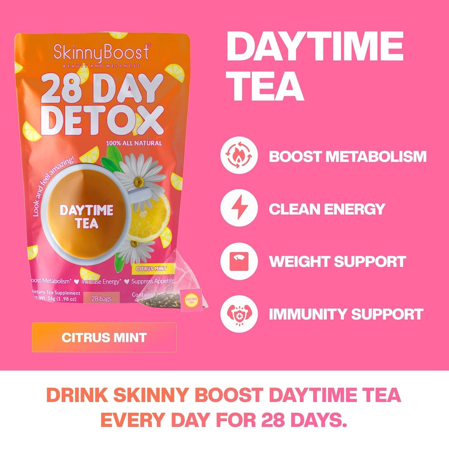 -Friendly 28-Day Detox Tea – Delicious Citrus Mint for Metabolism Boost