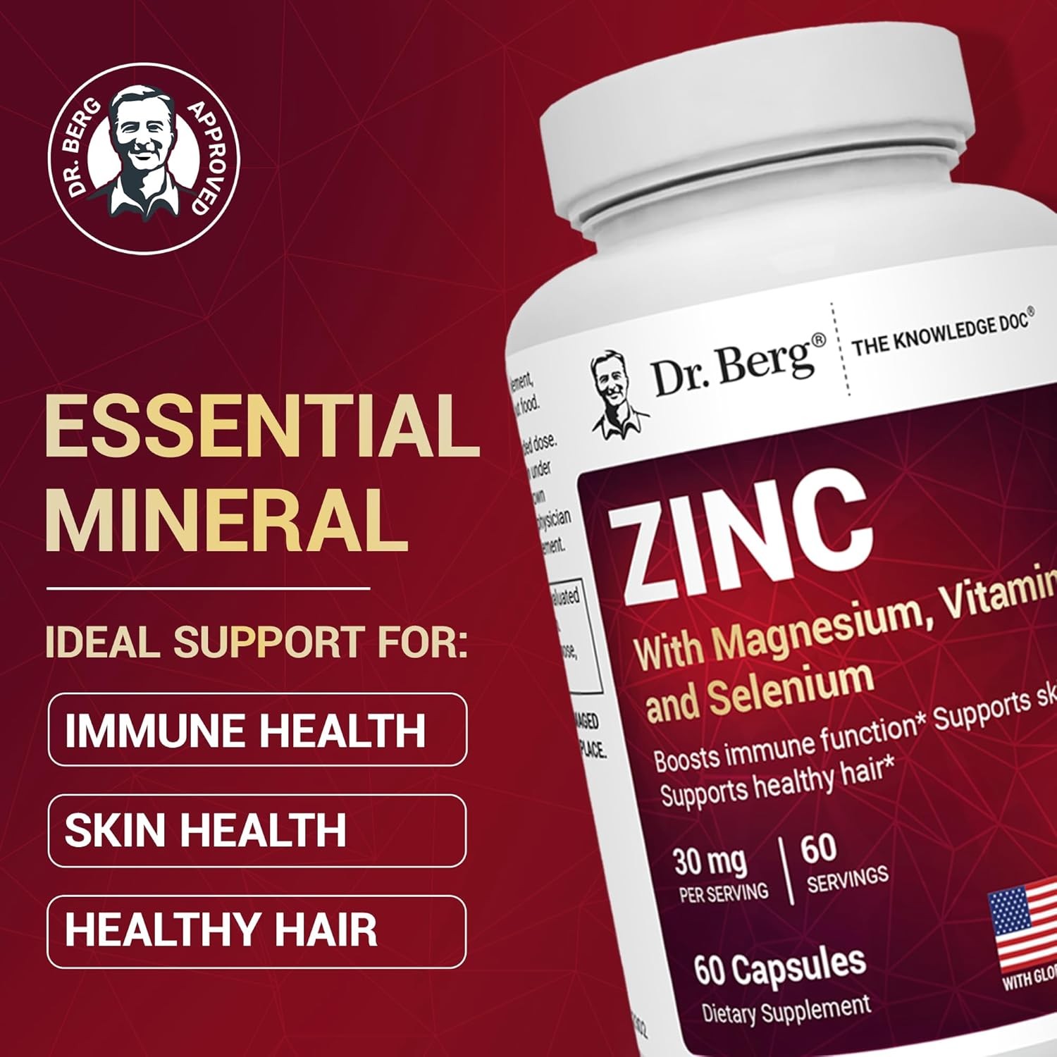 Dr. Berg Zinc 30mg Enhanced with Magnesium, Vitamin D3, Selenium, & Copper – Zin