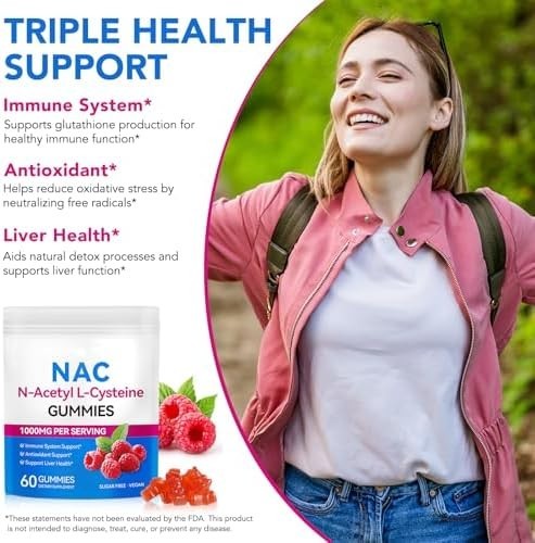 NAC Gummies for Adults & Kids 1000Mg – Chewable NAC Supplement N-Acetyl Cysteine