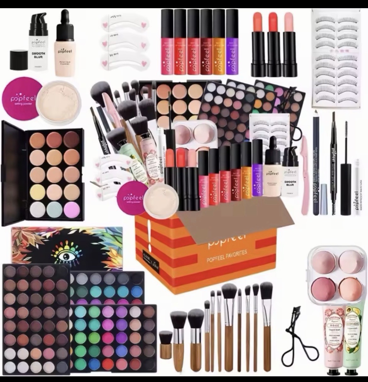 POPFEEL Makeup Set Kit: Eyeshadow, Brushes, Eyeliner, Lashes & Lip Gloss