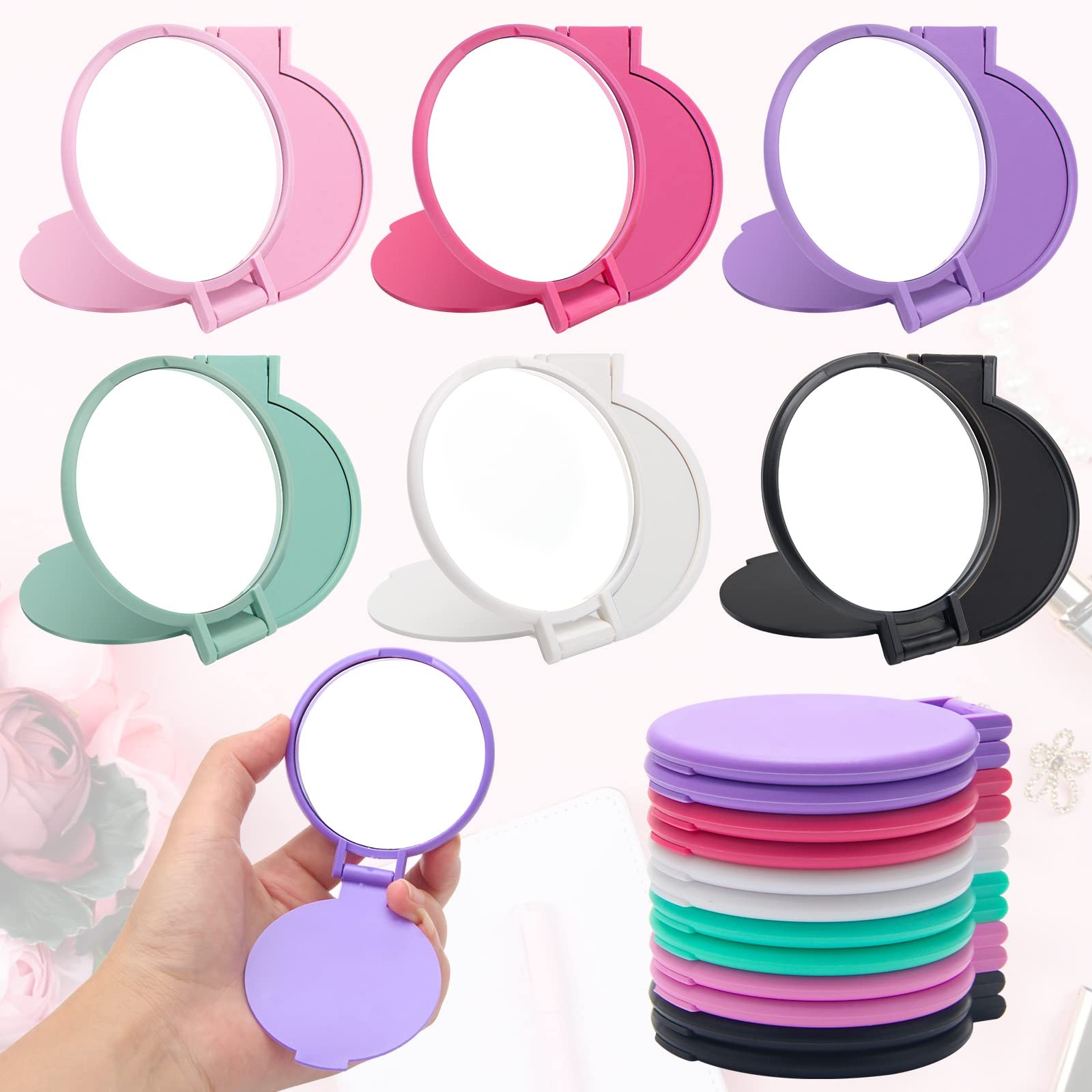 12 Pcs Mini Folding Mirror Round Compact, 2.4 in Small Portable Travel Makeup…