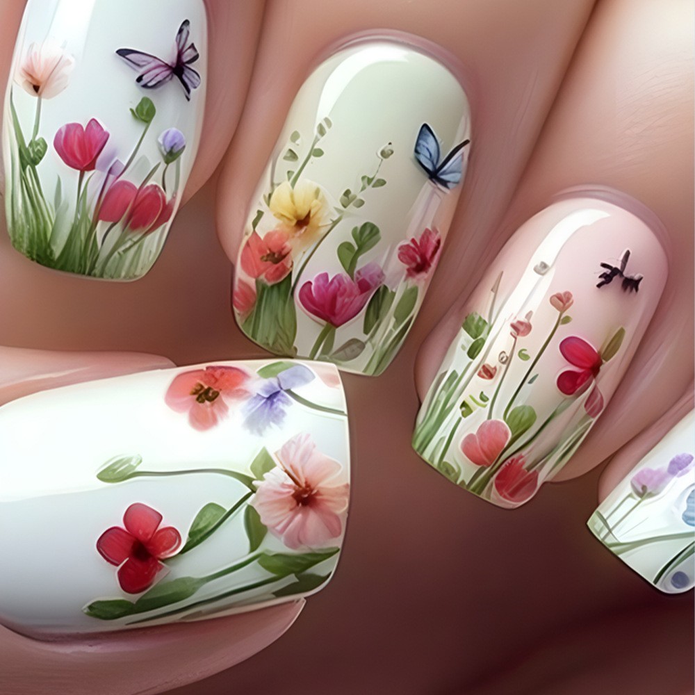 24 Pcs Acrylic Press on Nails – Glueless False Nails with Gel Glue, Full Set