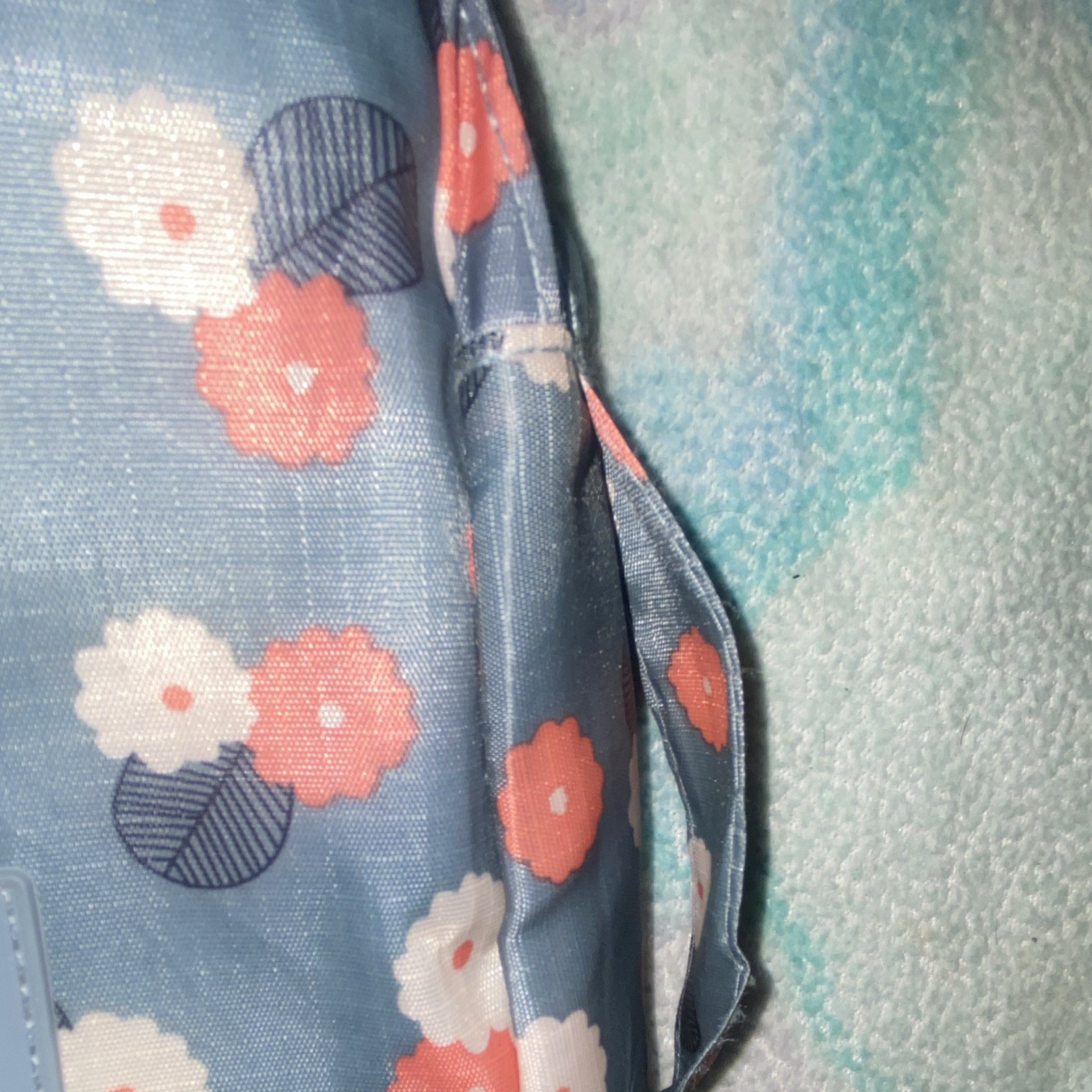 Blue White Pink Floral Makeup Bag Cosmetic Pouch with Zipper Closure