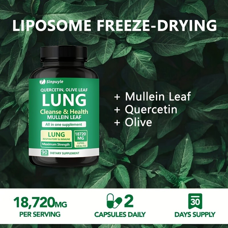 Lung Cleanse Respiratory Support Supplement Mullein Quercetin 90 Capsules