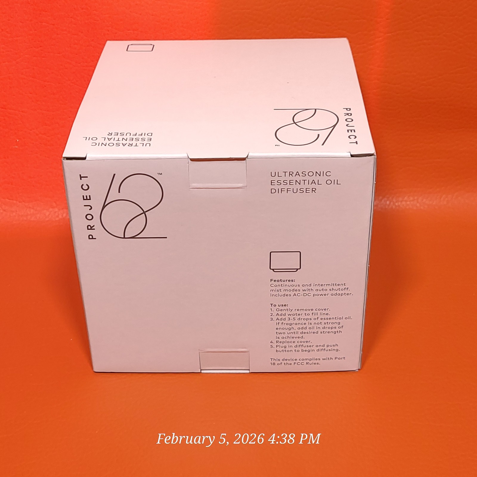 Project 62 Ultrasonic Essential Oil Diffuser 3.39oz Size 2 Modes Color Black