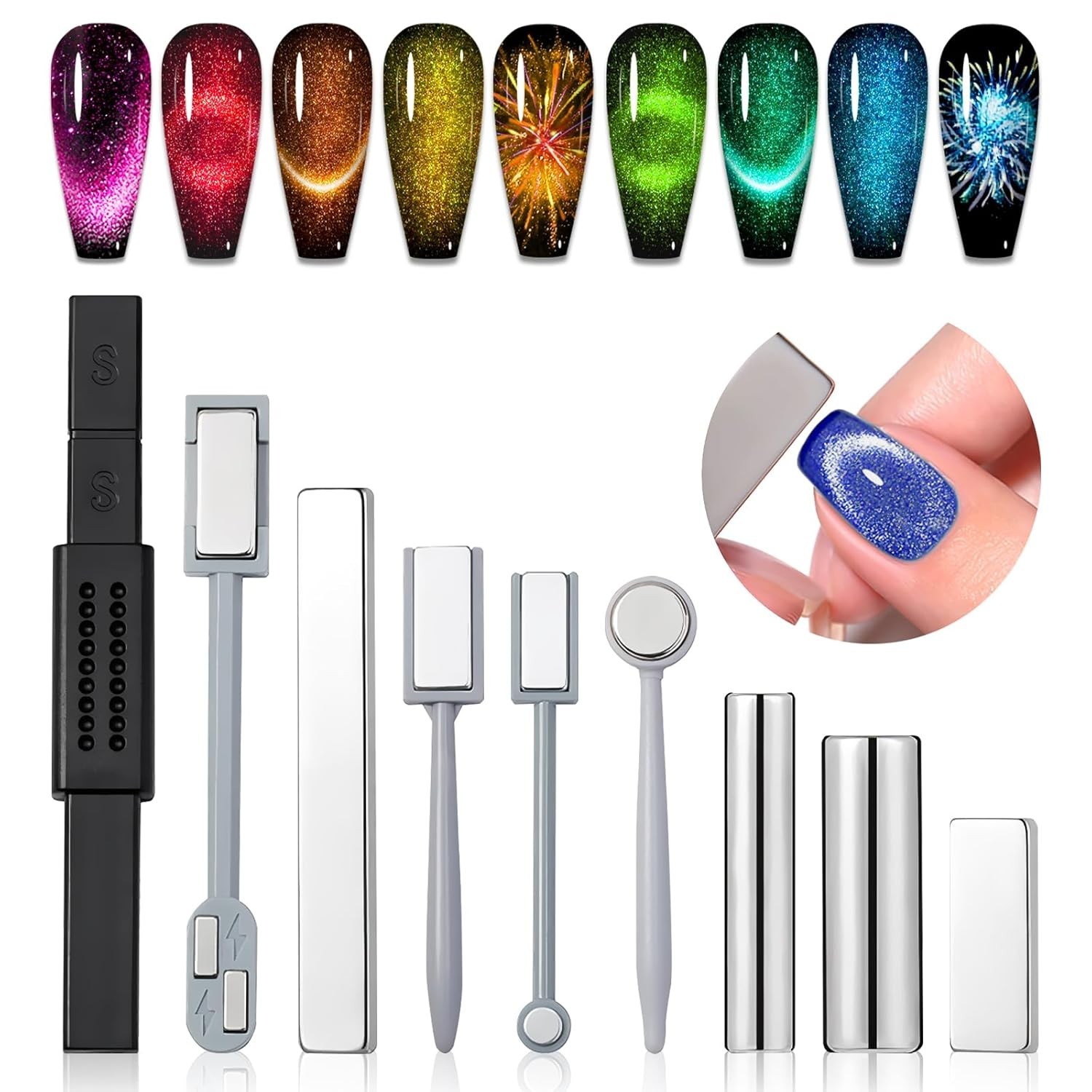 Cat Eye Magnetic for Nail: 9PCS Cat Eye Gel Nail Polish Magnet Tools Set Stro…