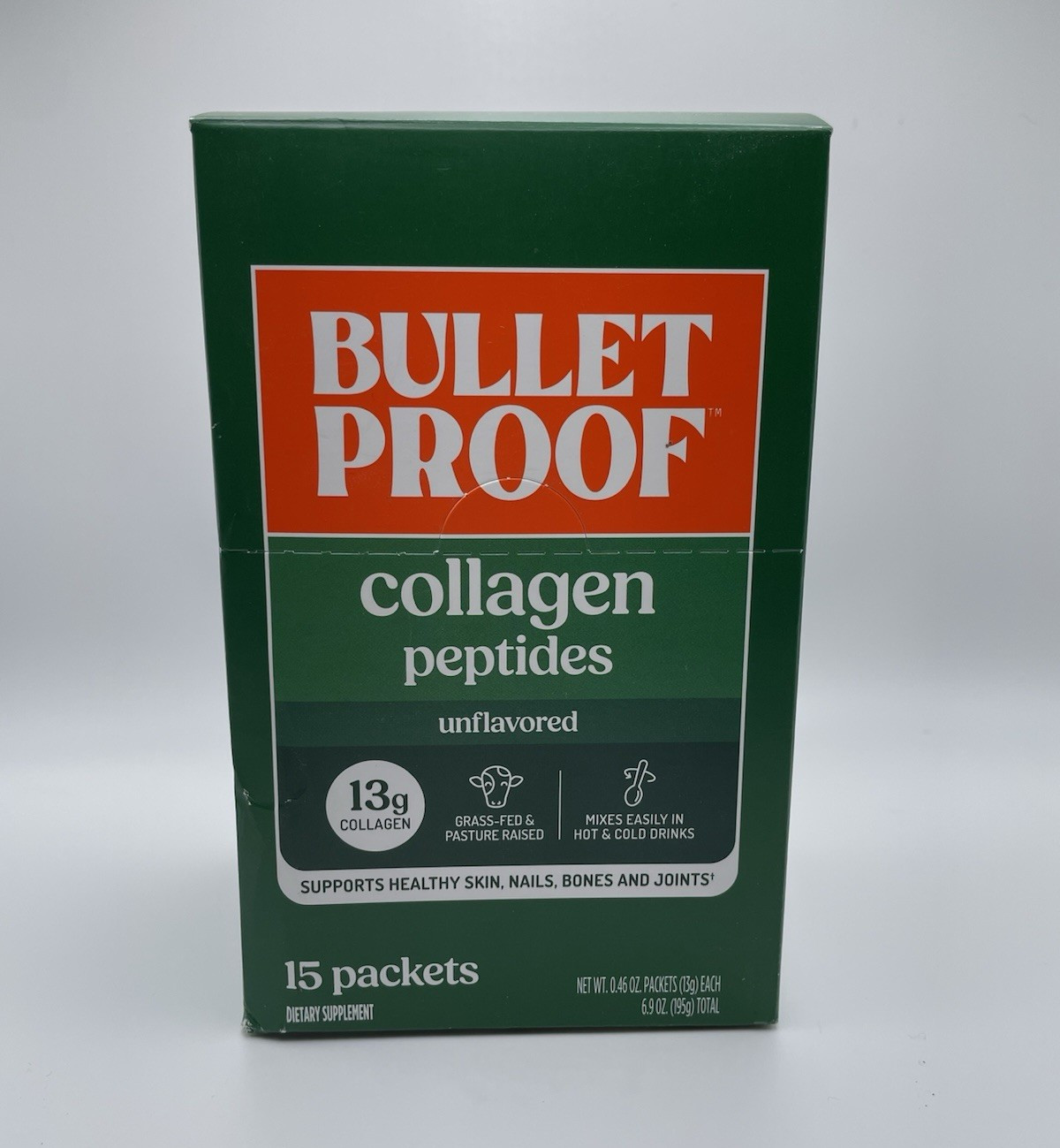 Bulletproof Collagen Peptides Unflavored Grass Fed Powder 15 Packets 13g