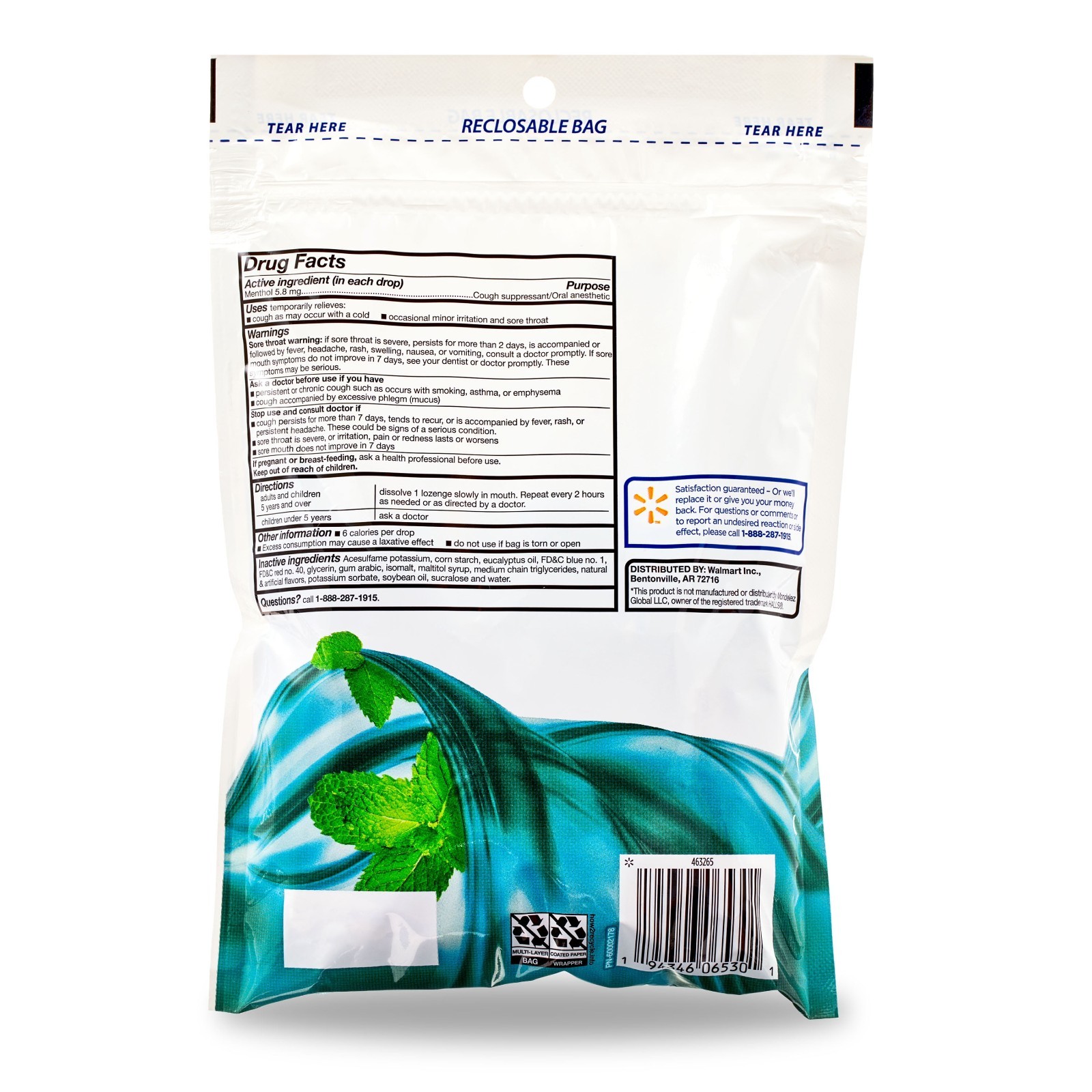 Equate Sugar Free Sore Throat & Cough Relief Menthol Drops 70 Count vs HALLS