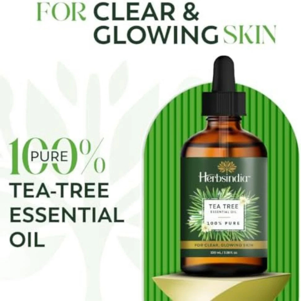 HerbsIndia Tea Tree Essential Oil 3.3oz 100% Pure Premium Glass Dropper