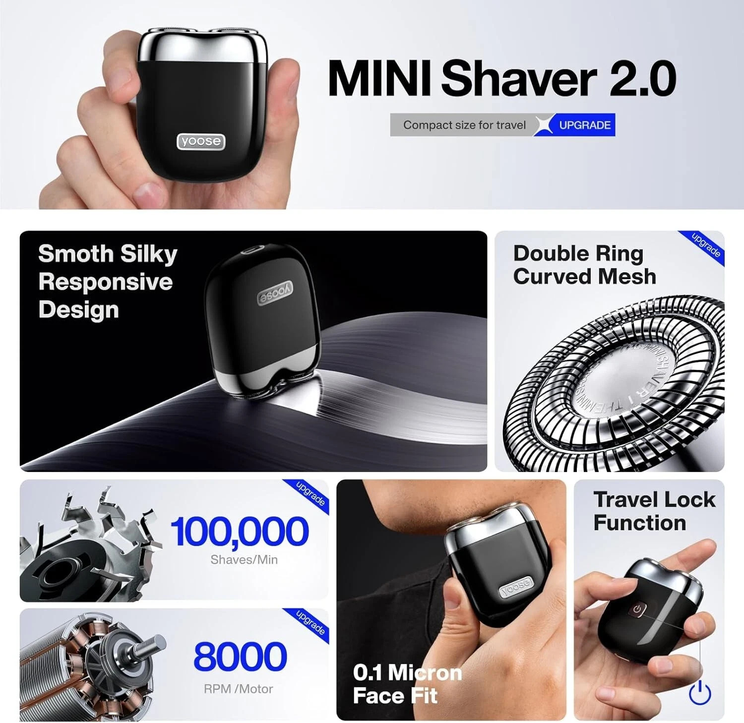 yoose Mini Shaver On-The-Go Portable Alloy Electric Shaver for Men Cordless T…