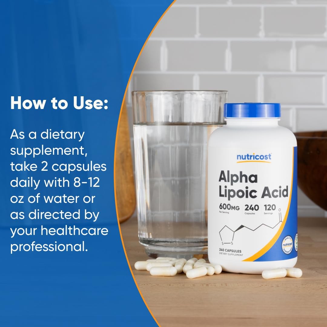 Nutricost Alpha Lipoic Acid 600mg Per Serving, 240 Count (Pack of 1), White