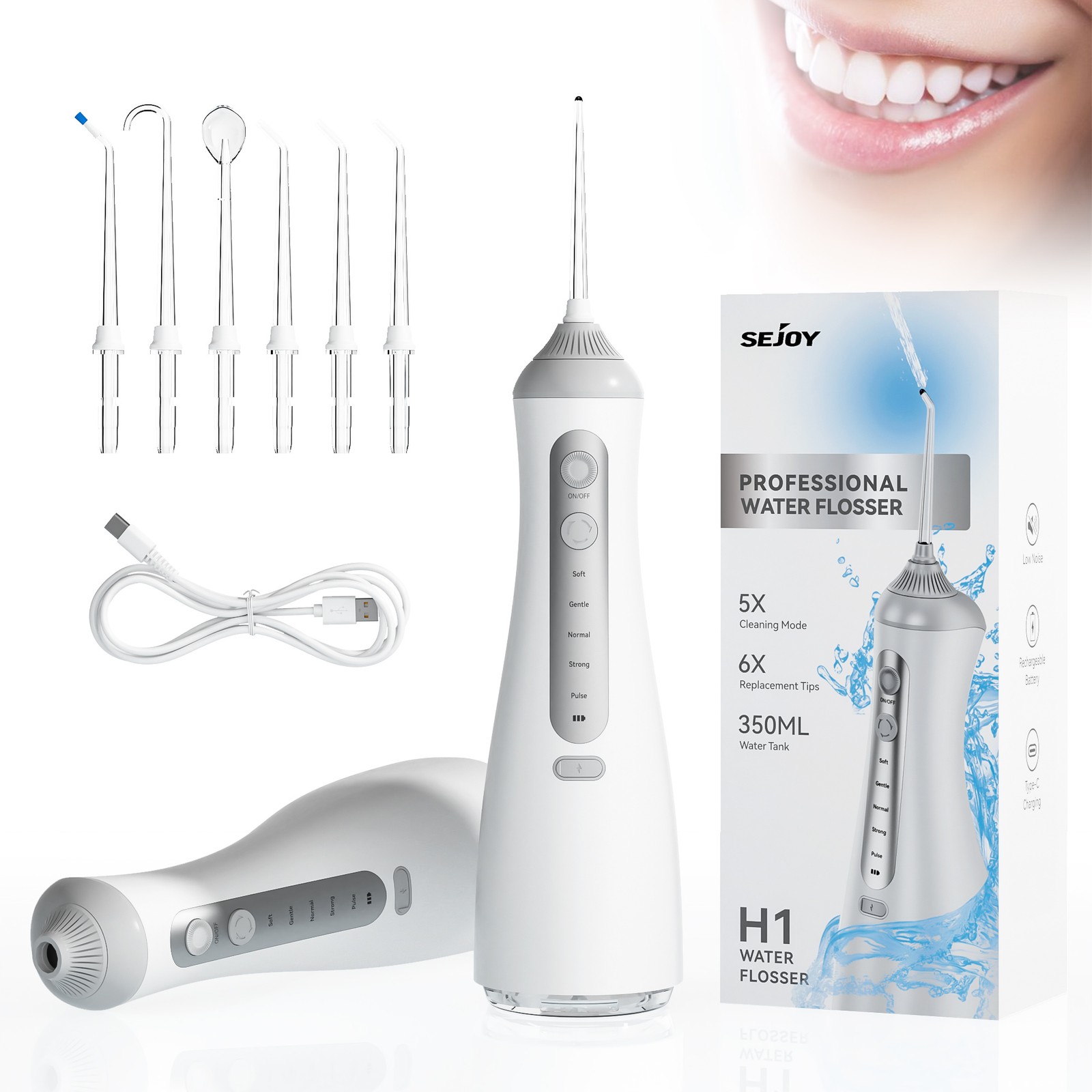 SEJOY Cordless Dental Water Flosser for Teeth Oral Irrigator Travel 6 Jet Tips