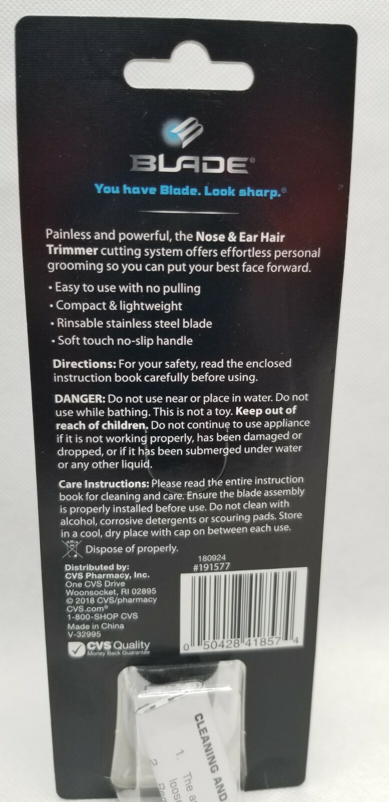 Blade Nose & Ear Hair Trimmer Rinseable Stainless Steel Blade New in Pack E1