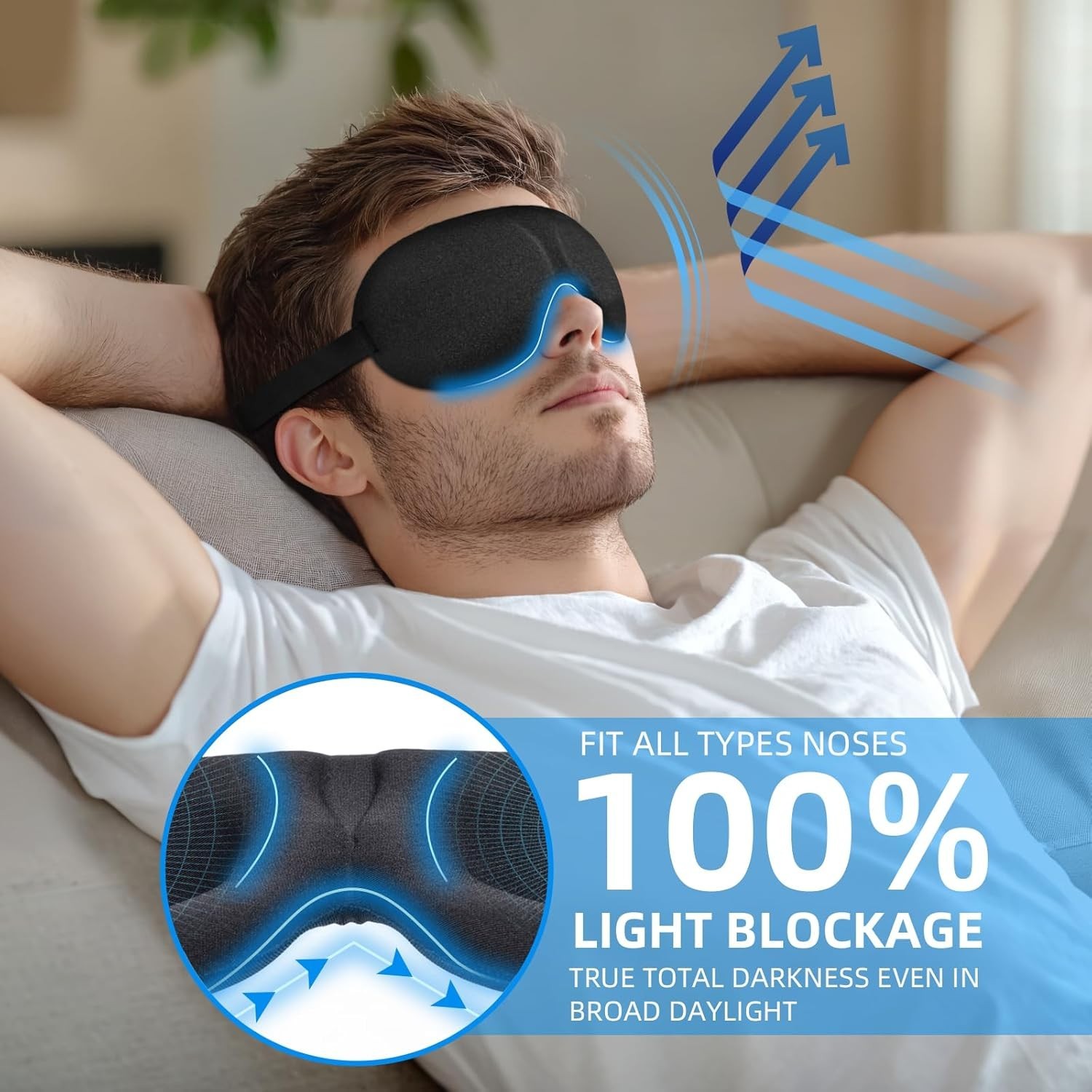 3D Sleep Mask Set of 3 for Side Sleeper Light Blocking Adjustable Eye Cover