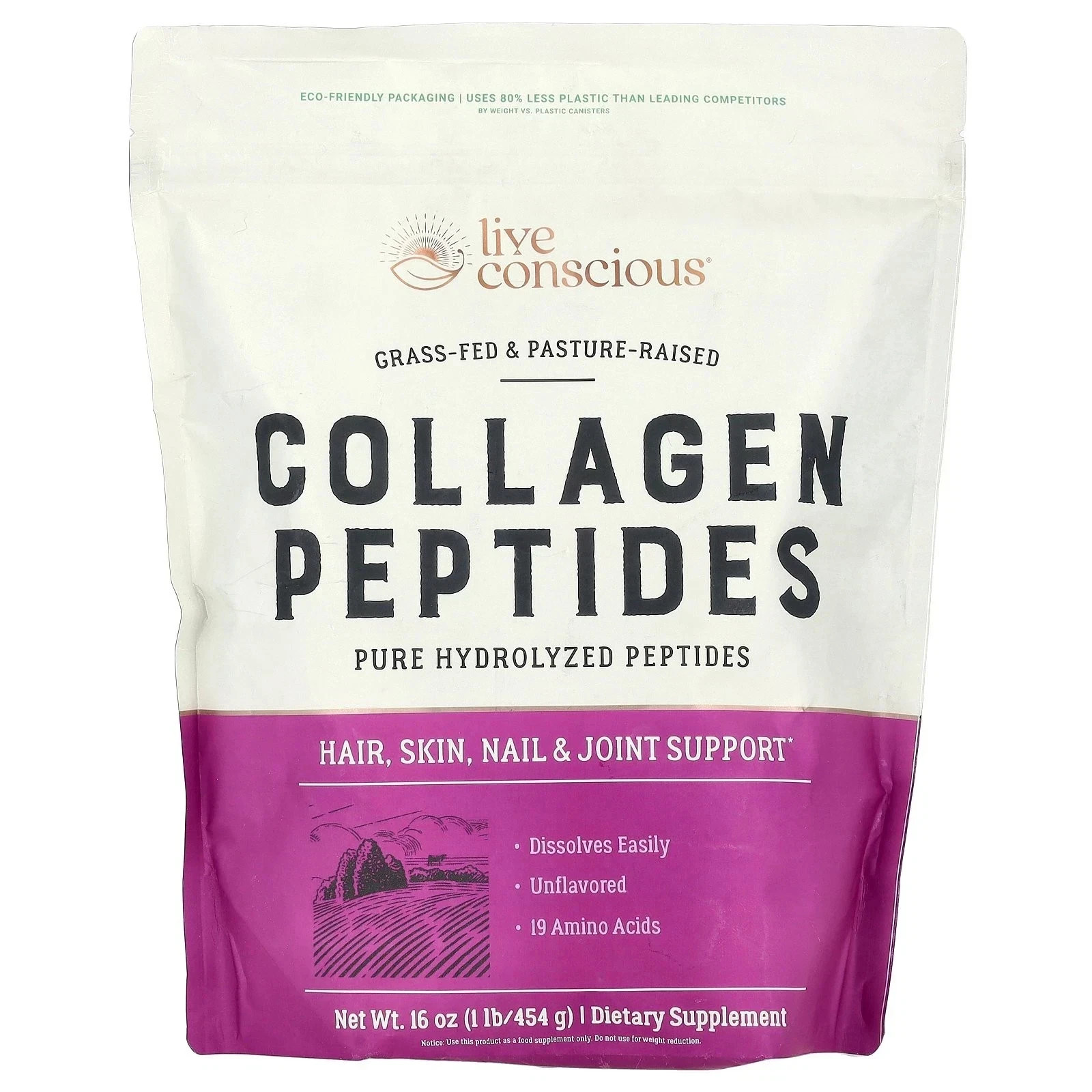 Live Conscious Collagen Peptides Hair, Skin, Nail & Joint Support 16 Oz