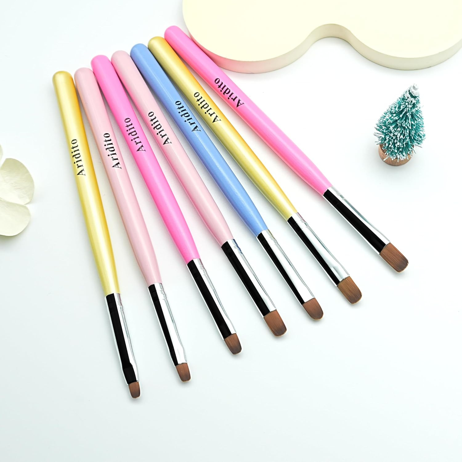 7Pcs Macaron Color UV Gel Nail Brush Set Acrylic Tips Builder Drawing Brush with