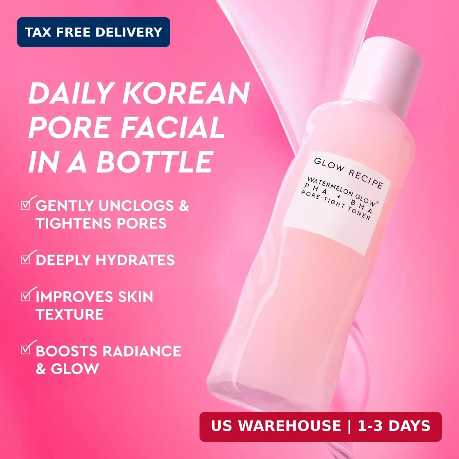 Glow Recipe PHA + BHA Face Toner, Korean Exfoliating Toner for Pores, Gentle Che