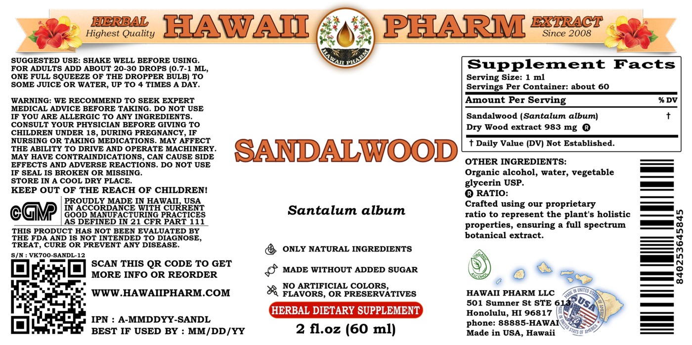 Sandalwood (Santalum Album) Tincture, Dried Wood Liquid Extract